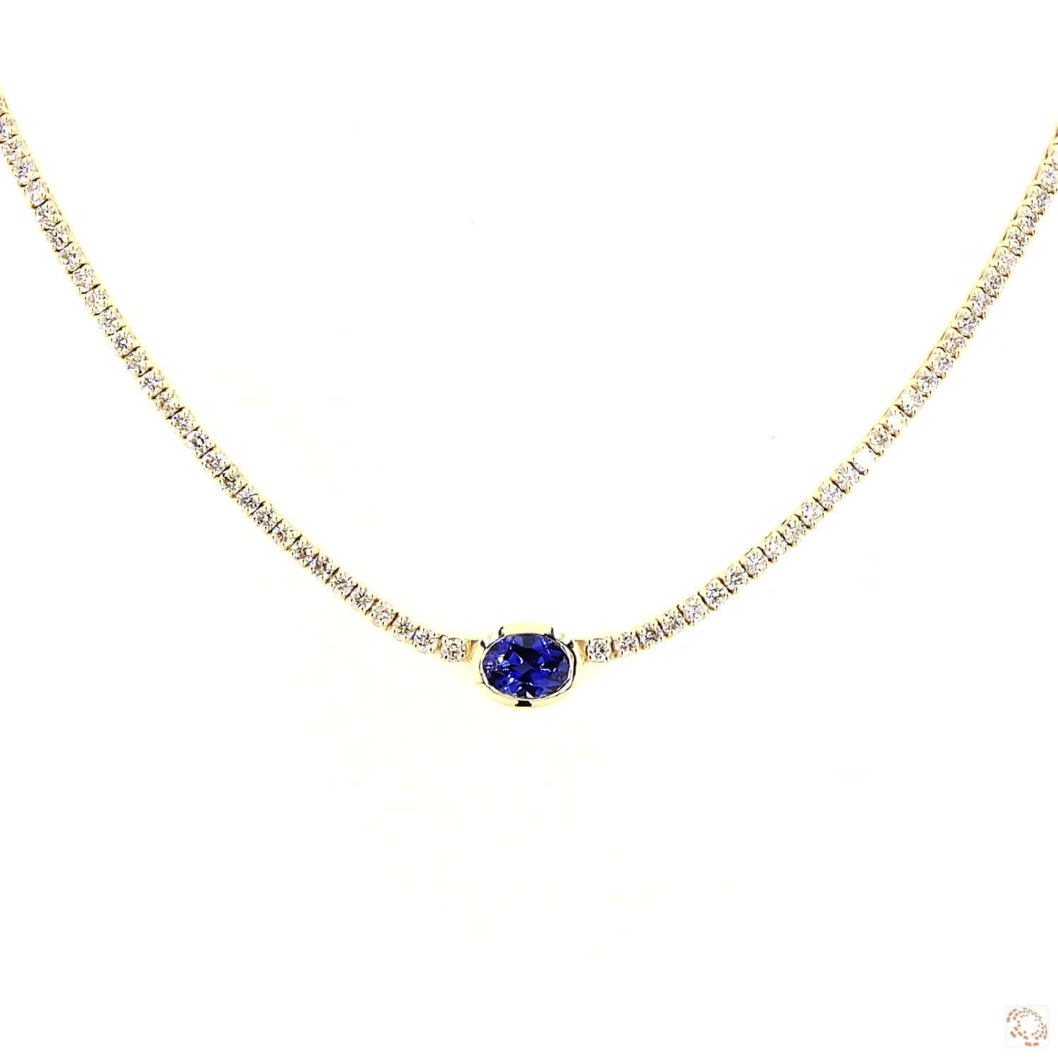 Tennis Oval Sapphire Gemstone & Lab Grown Diamond Tennis Necklace