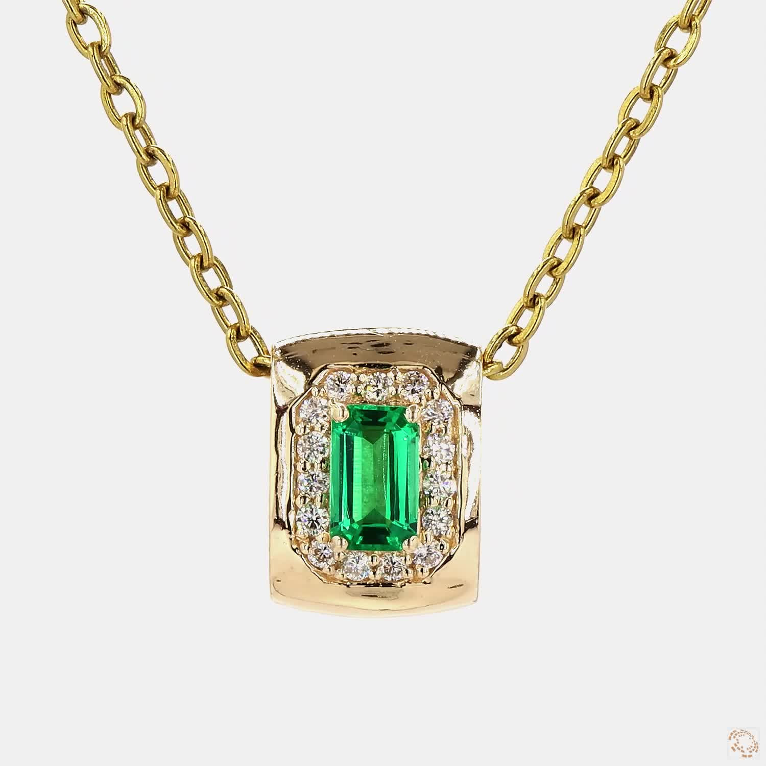 Round Green Emerald Lab Grown Diamond Charm Necklace
