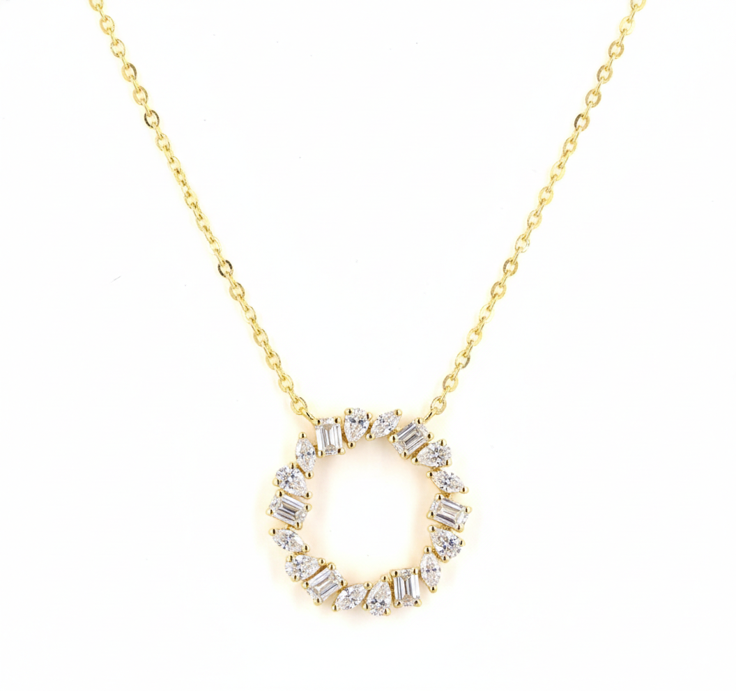 Multi-Shape Tilted Circle Lab Grown Diamond Pendant