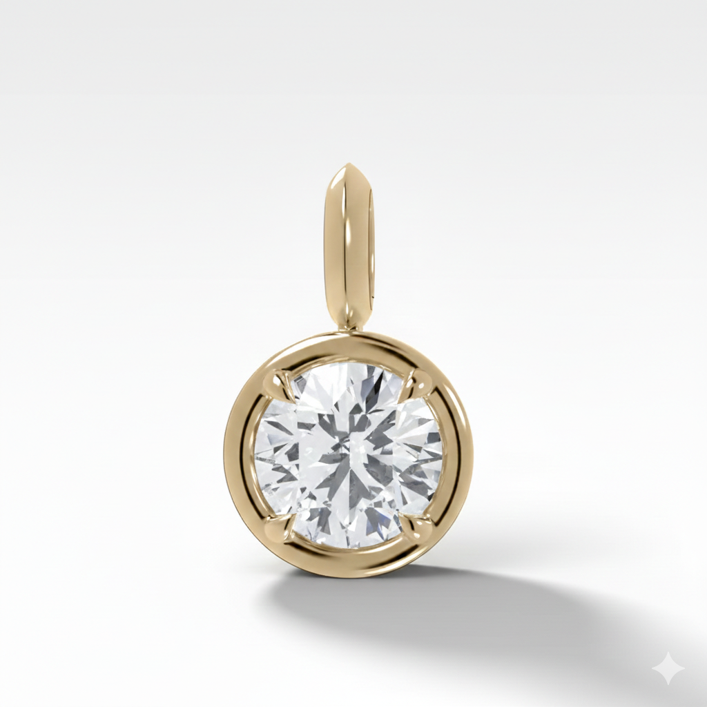 Round Bezel Prong Lab Grown Diamond Charm Necklace