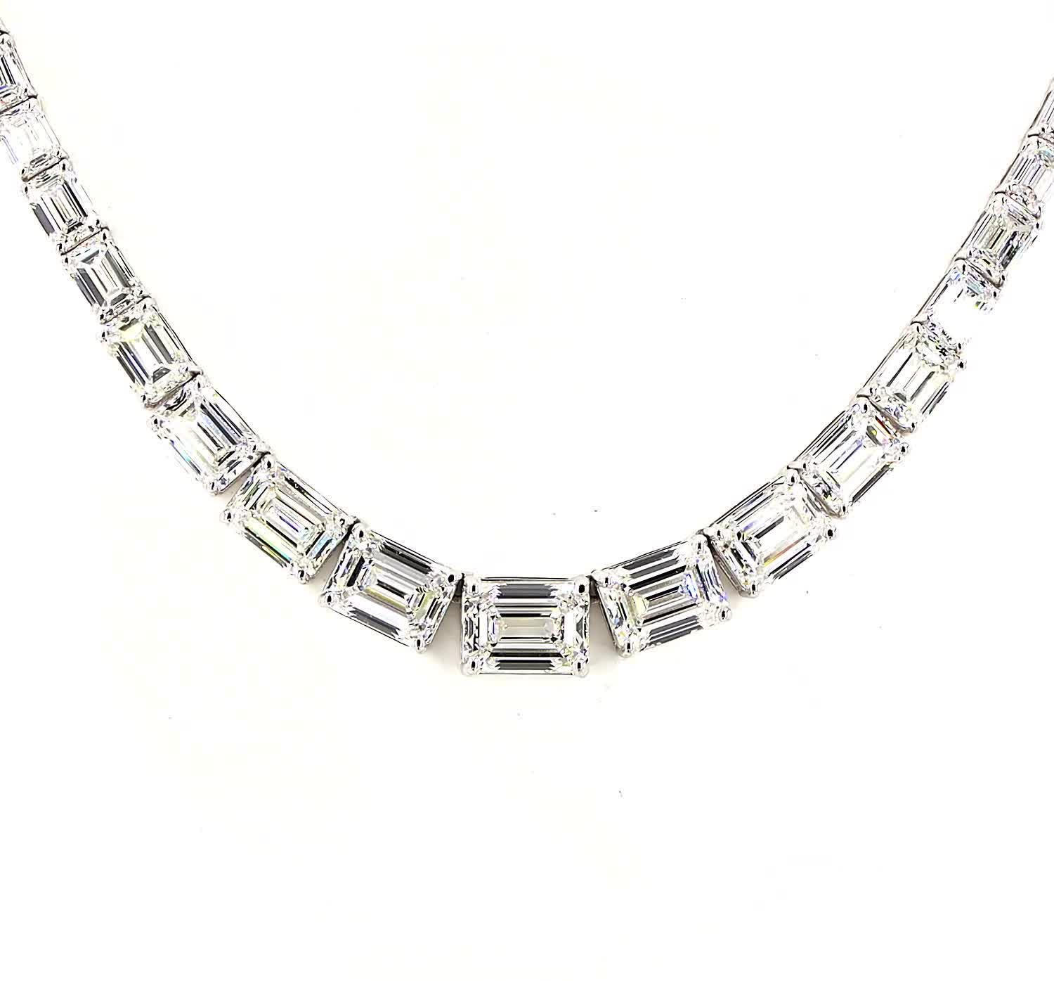 Emerald Graduating East West Lab Grown Diamond Graduated Necklace