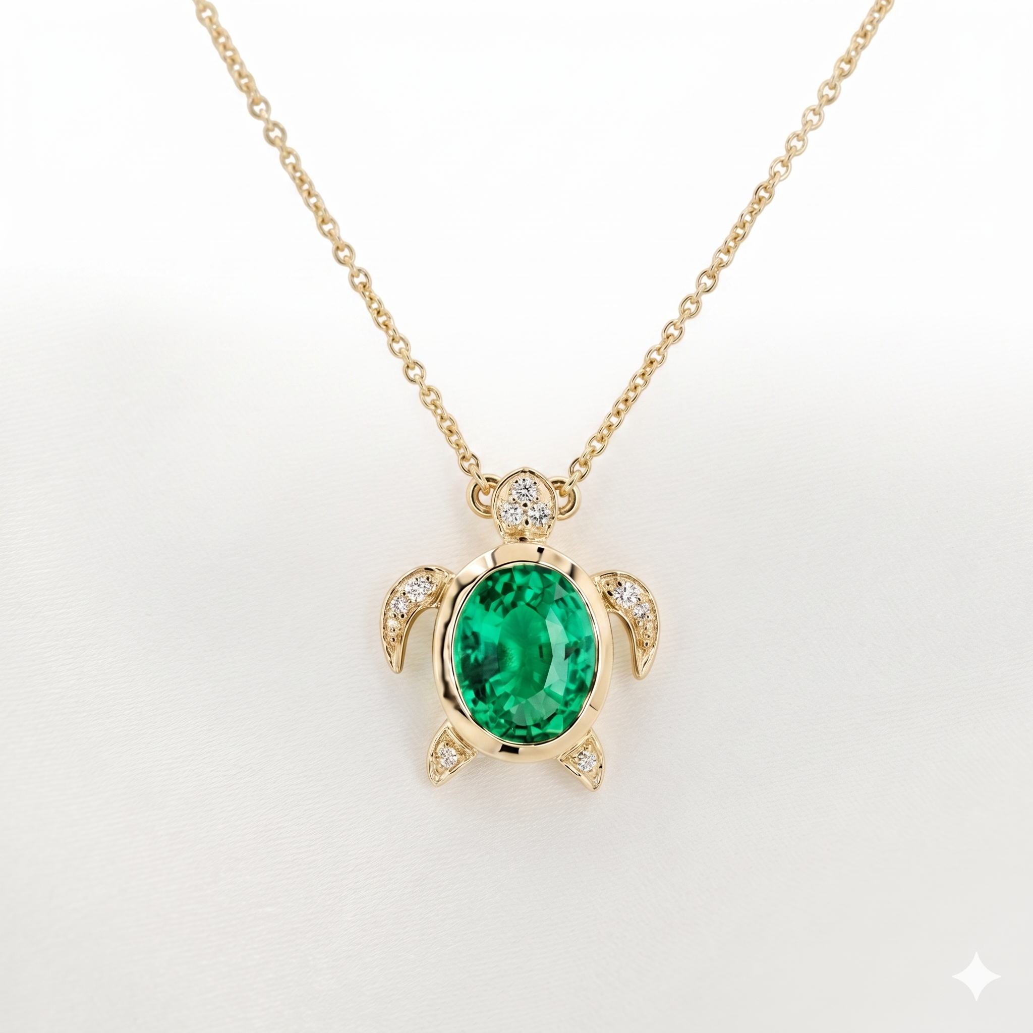 Turtle Emerald Lab Grown Diamond Gemstone Necklace