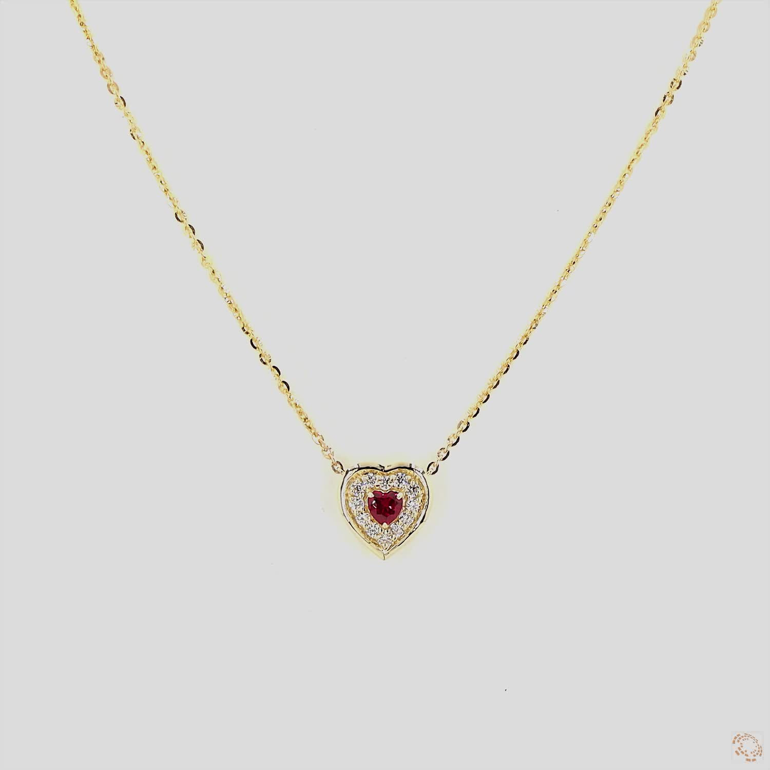 Heart Red Ruby Halo Gemstone & Lab Grown Diamond Pendant Necklace