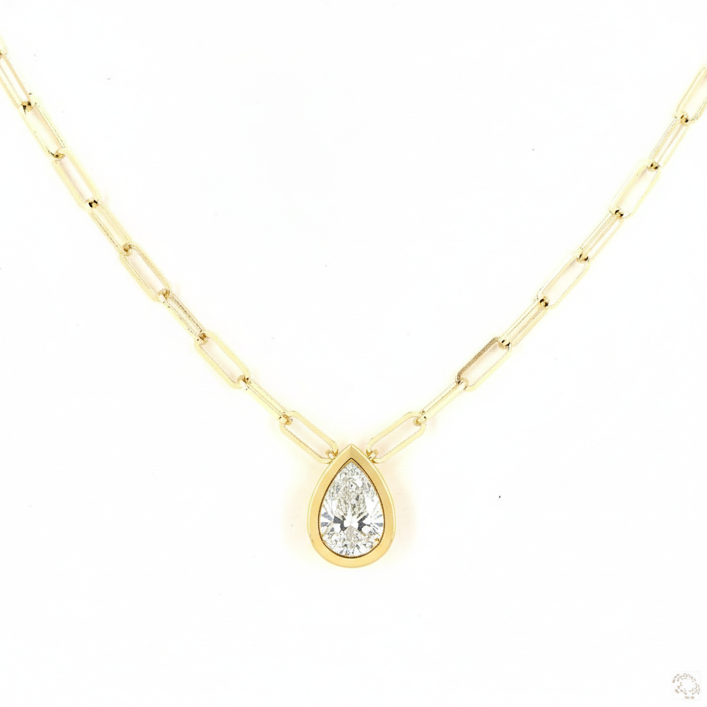 Pear Bezel Paperclip Lab Grown Diamond Chain Necklace