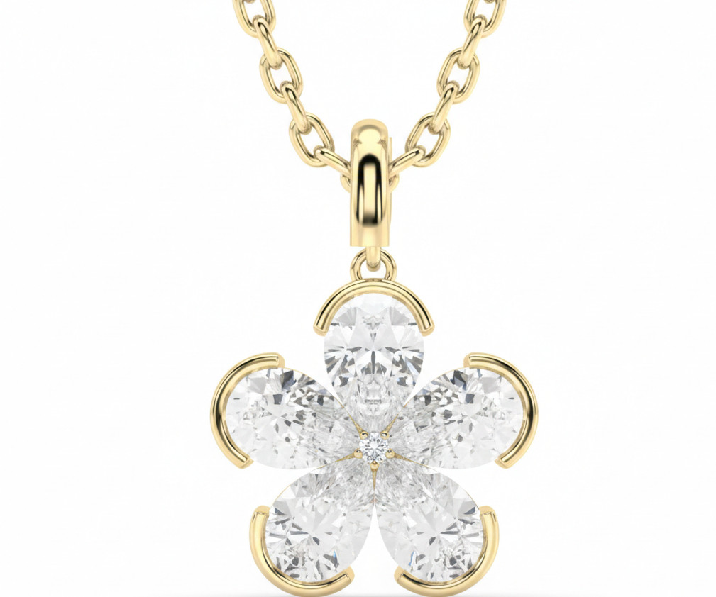 Five Petal Half Bezel Lab Grown Diamond Necklace