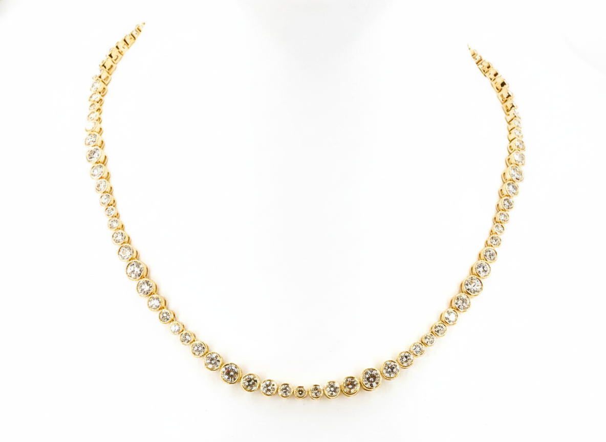 Alternating Graduated Round Bezel Lab Grown Diamond Graduated Necklace