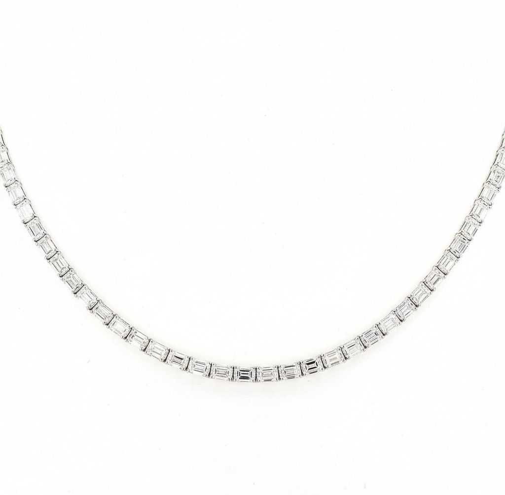 Emerald East West Lab Grown Diamond Necklace