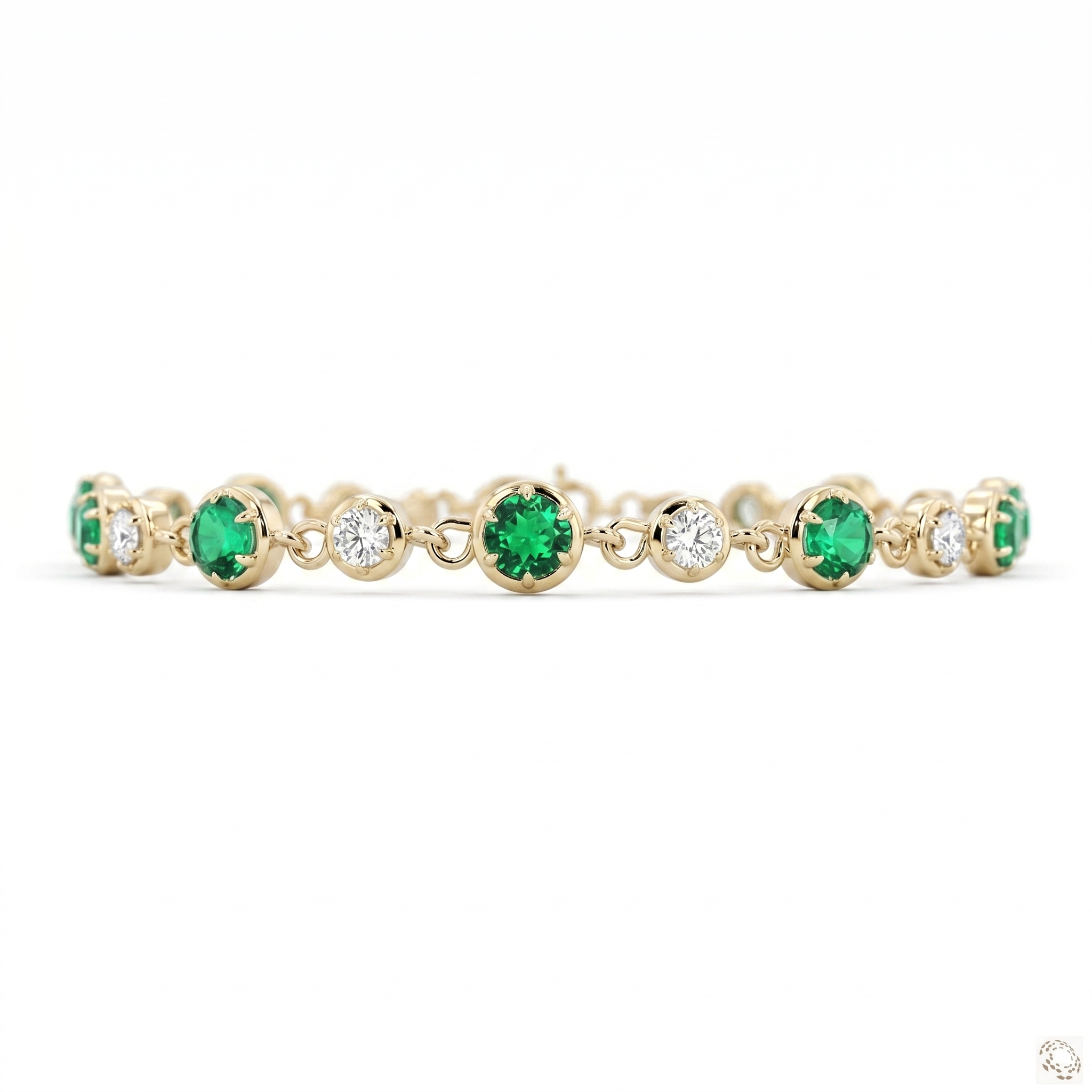 Alternating Round Green Gemstone & Lab Grown Diamond Gemstone Bracelet