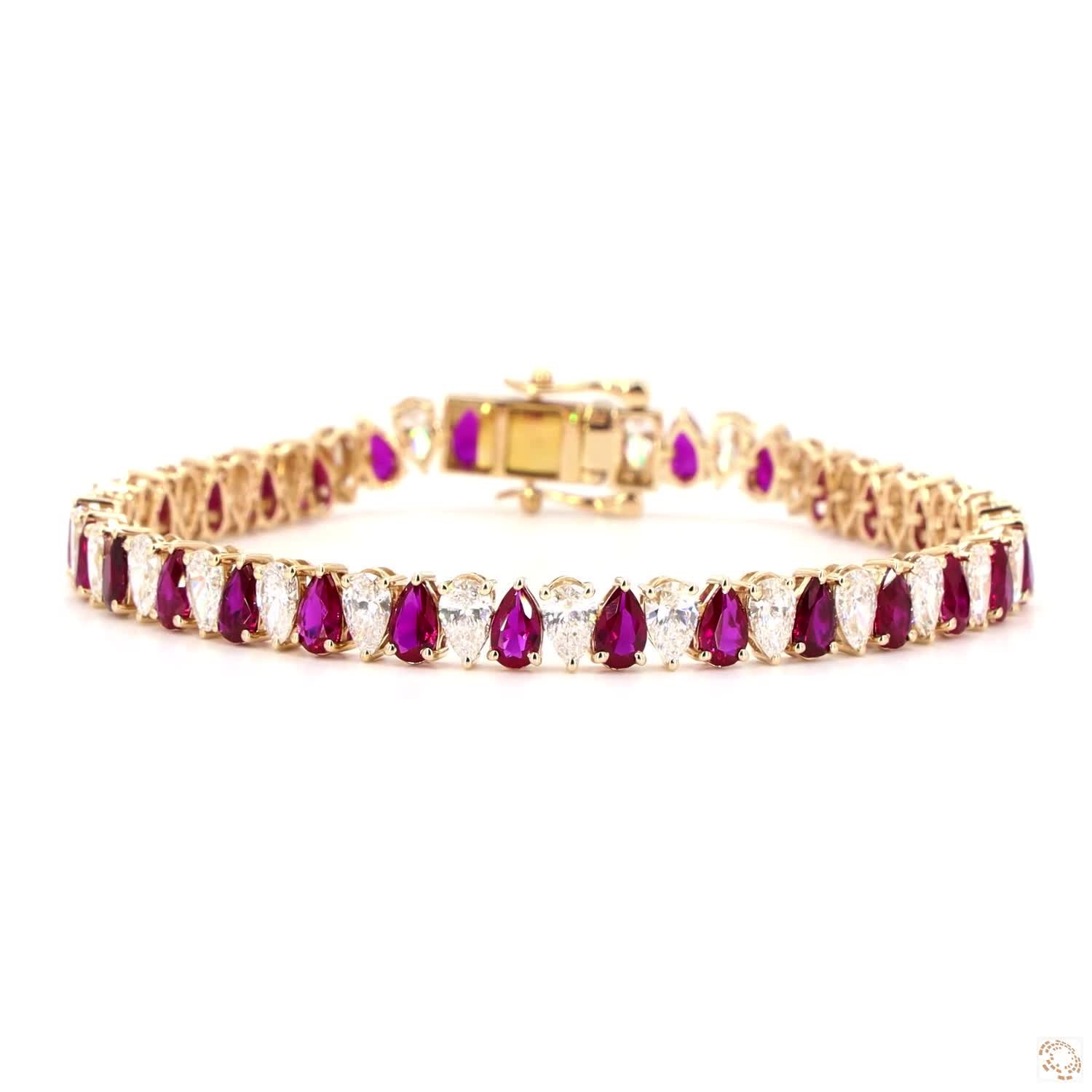Pear North South Ruby Gemstone & Lab Grown Diamond Gemstone Bracelet