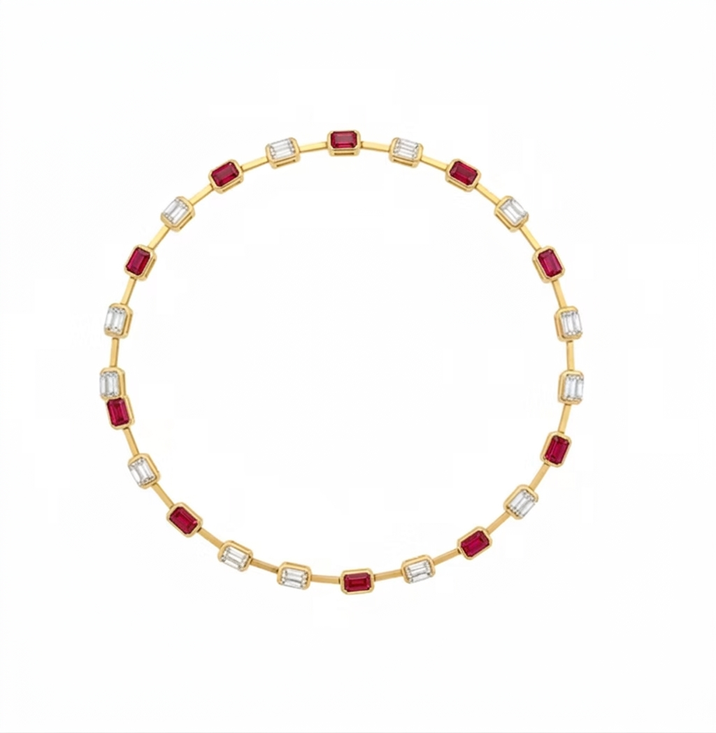 Emerald East West Bezel Gemstone & Lab Grown Diamond Gemstone Bracelet