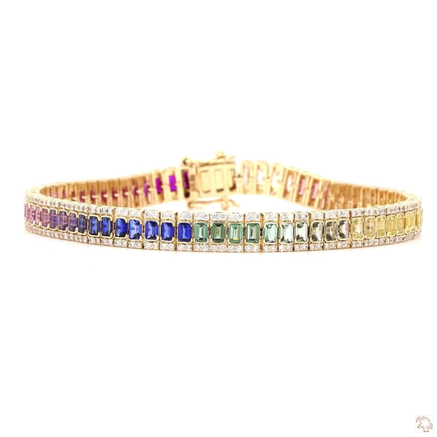 Rainbow Emerald Gemstone & Lab Grown Diamond Bracelet