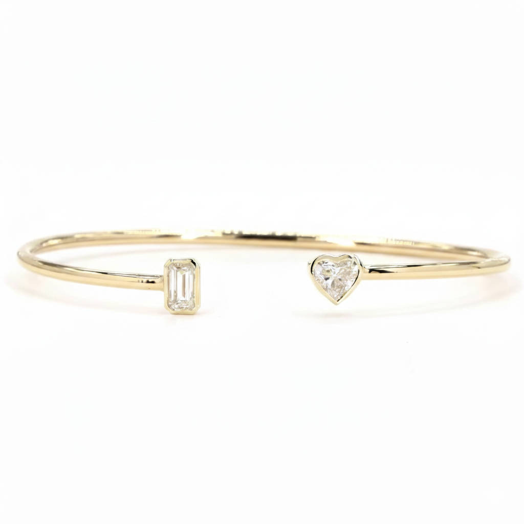 Toi et Moi Emerald Heart Lab Grown Diamond Bangle Bracelet
