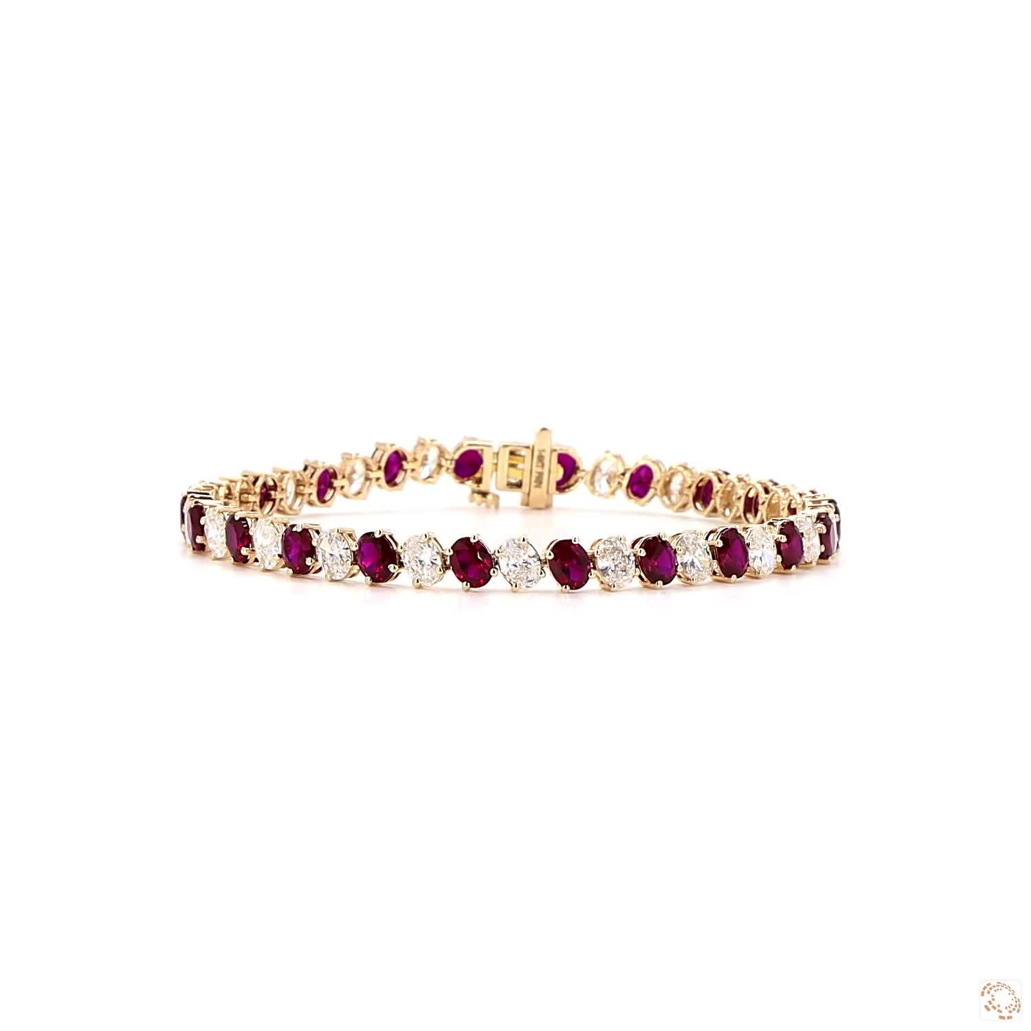 Alternating Ruby Oval Tilted Gemstone & Lab Grown Diamond Bracelet