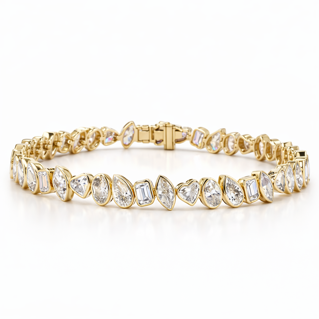 Multi-Shape Bezel Tilted Lab Grown Diamond Tennis Bracelet