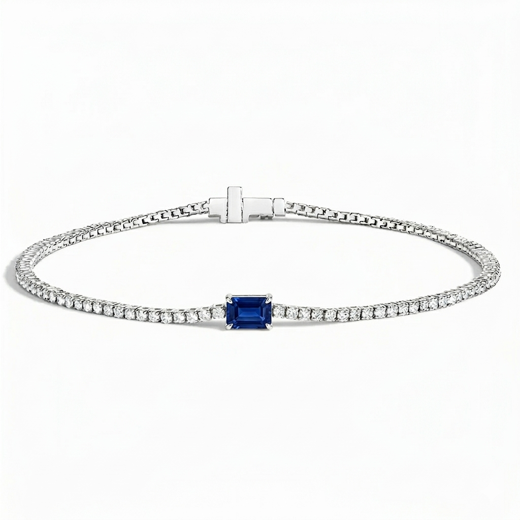 Sapphire Center Lab Grown Diamond Tennis Bracelet