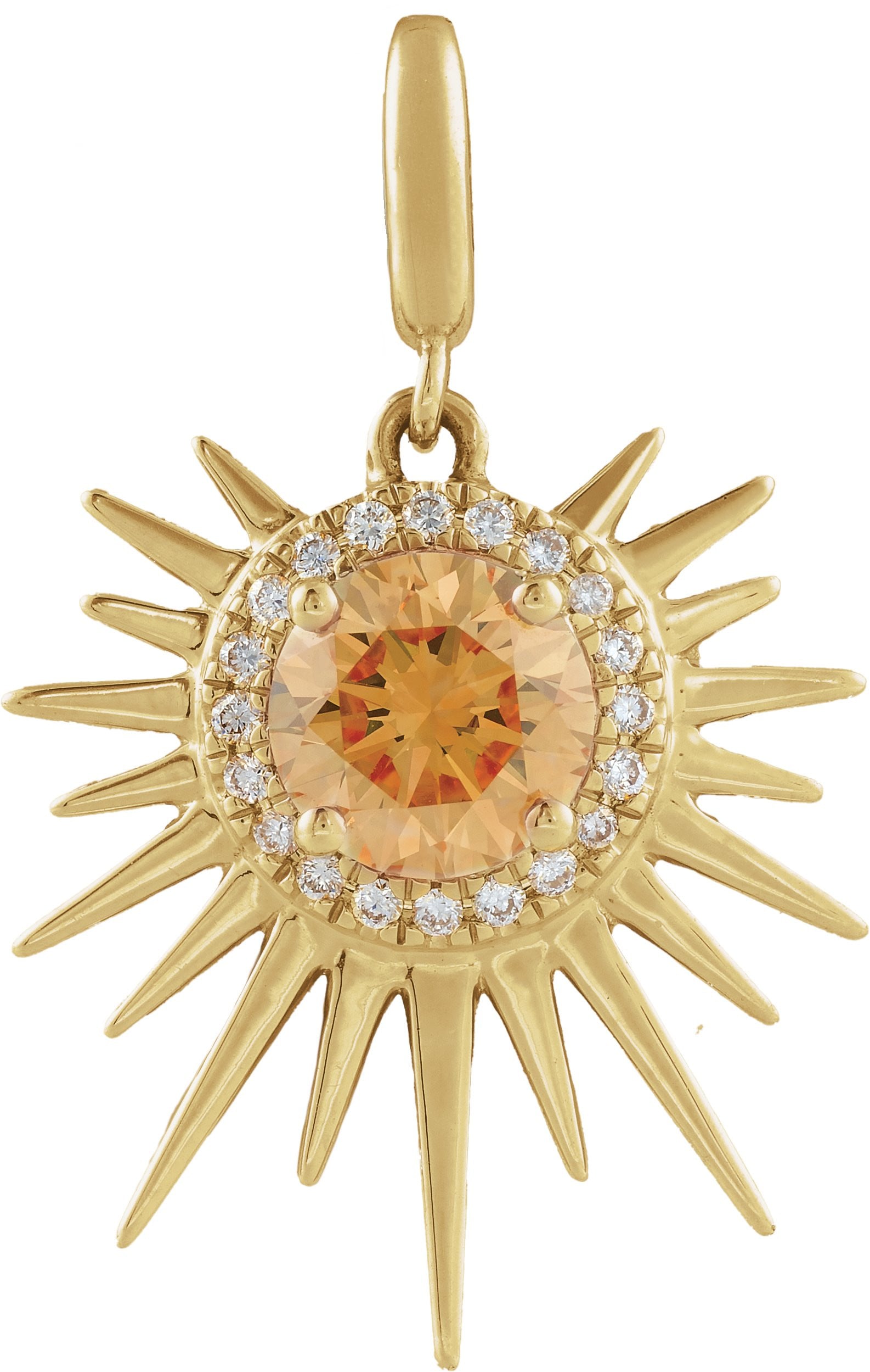 14K Yellow Gold Vermeil Natural Citrine & 1/10 CTW Lab-Grown Diamond Halo-Style Sun Charm/Pendant