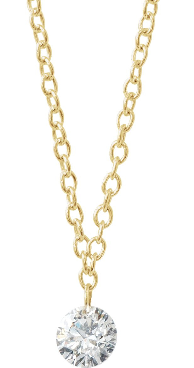 14K Yellow Gold Vermeil 1/6 CT Lab-Grown Diamond Solitaire 16-18" Necklace
