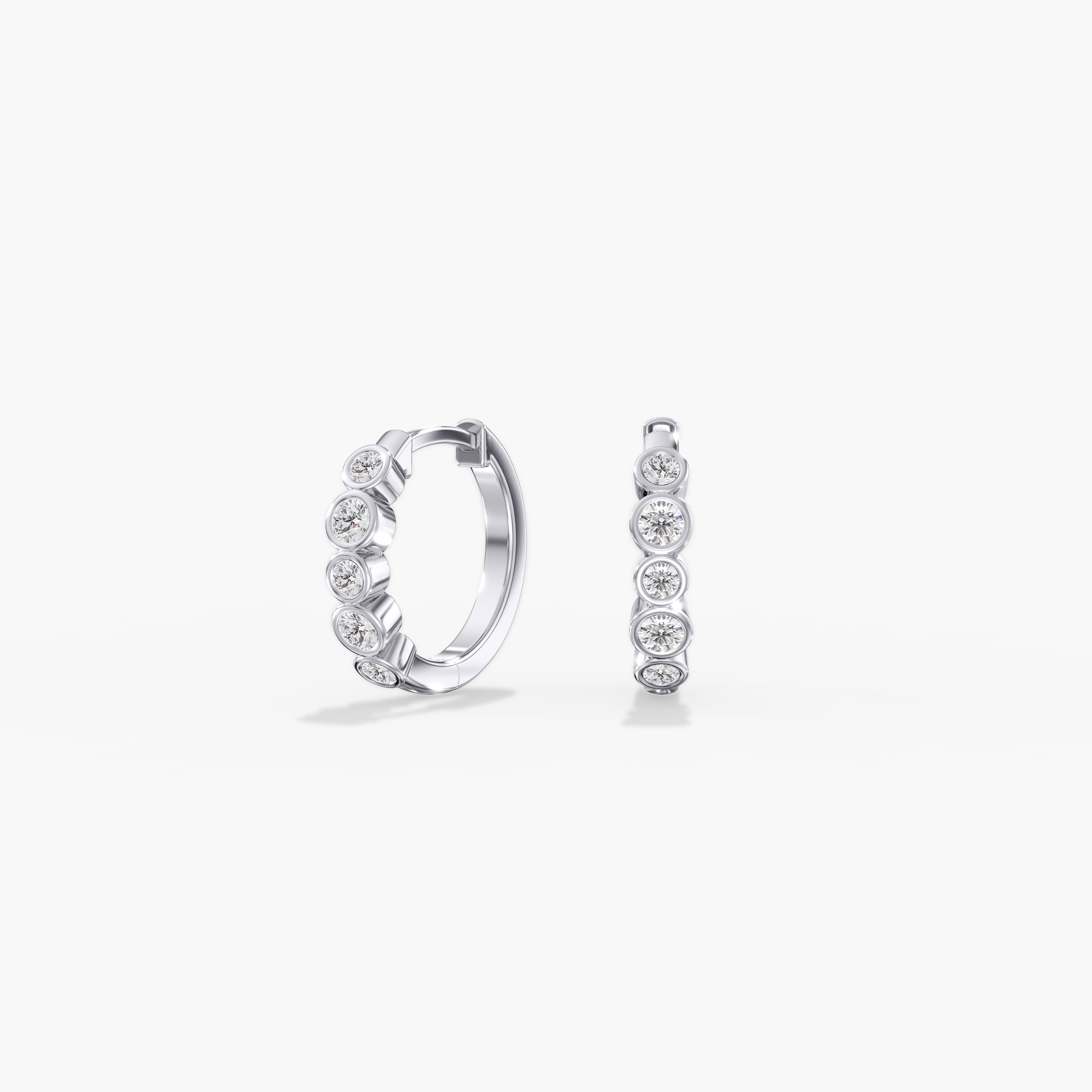 Five Stone Bezel 14K Gold Lab Grown Diamond Huggie Hoop Earrings (1/3 TCW)