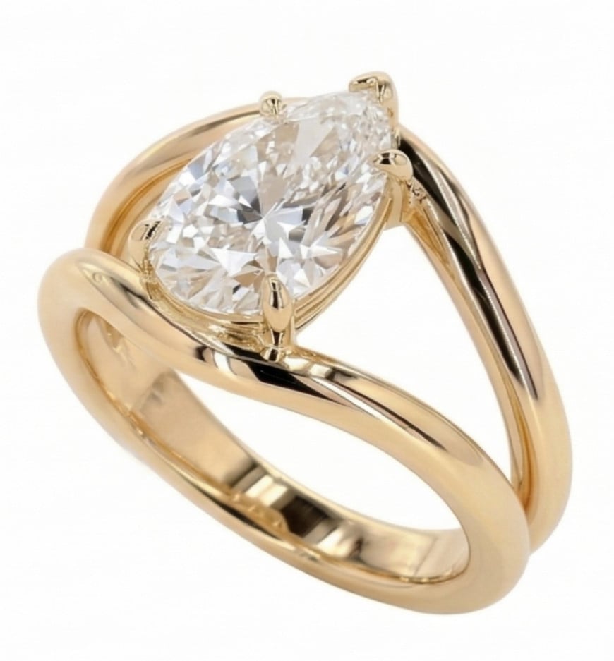 Tilted Pear Lab Grown Diamond Split Shank Ring (1.00-2.00 TCW)