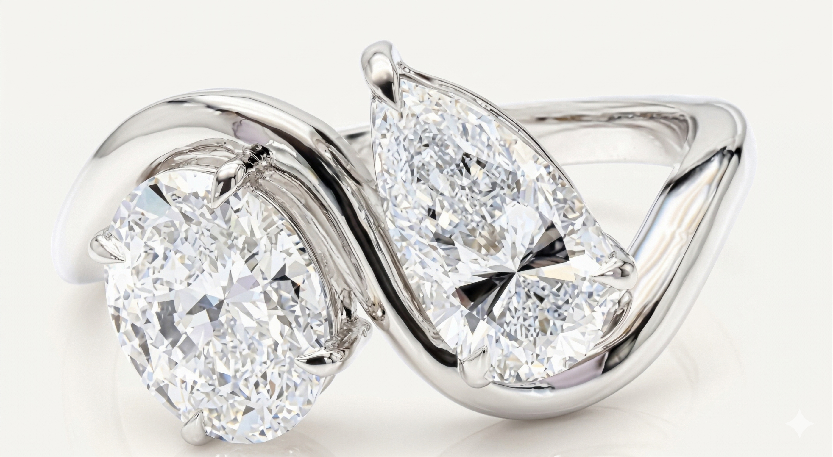 Pear & Oval Toi et Moi Curved Lab Grown Diamond Ring (4.00 TCW)