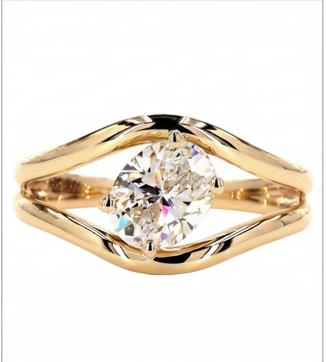 Tilted Oval Lab Grown Diamond Split Shank Ring (4.00 TCW)