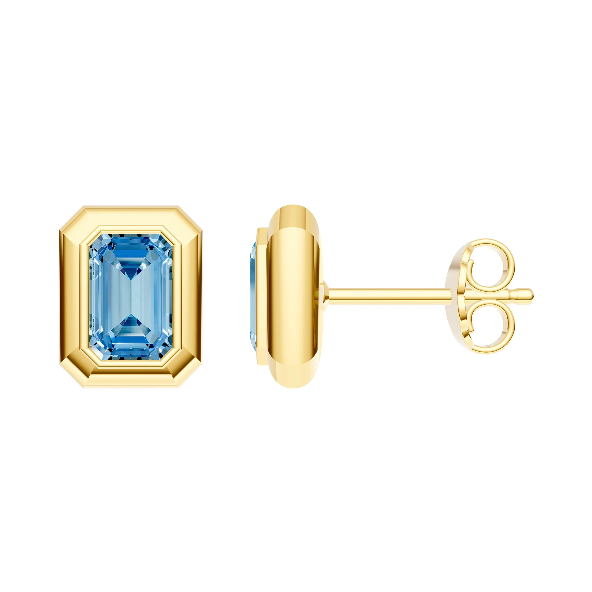 Emerald-Cut Sky Blue Topaz Double Bezel Stud Earrings