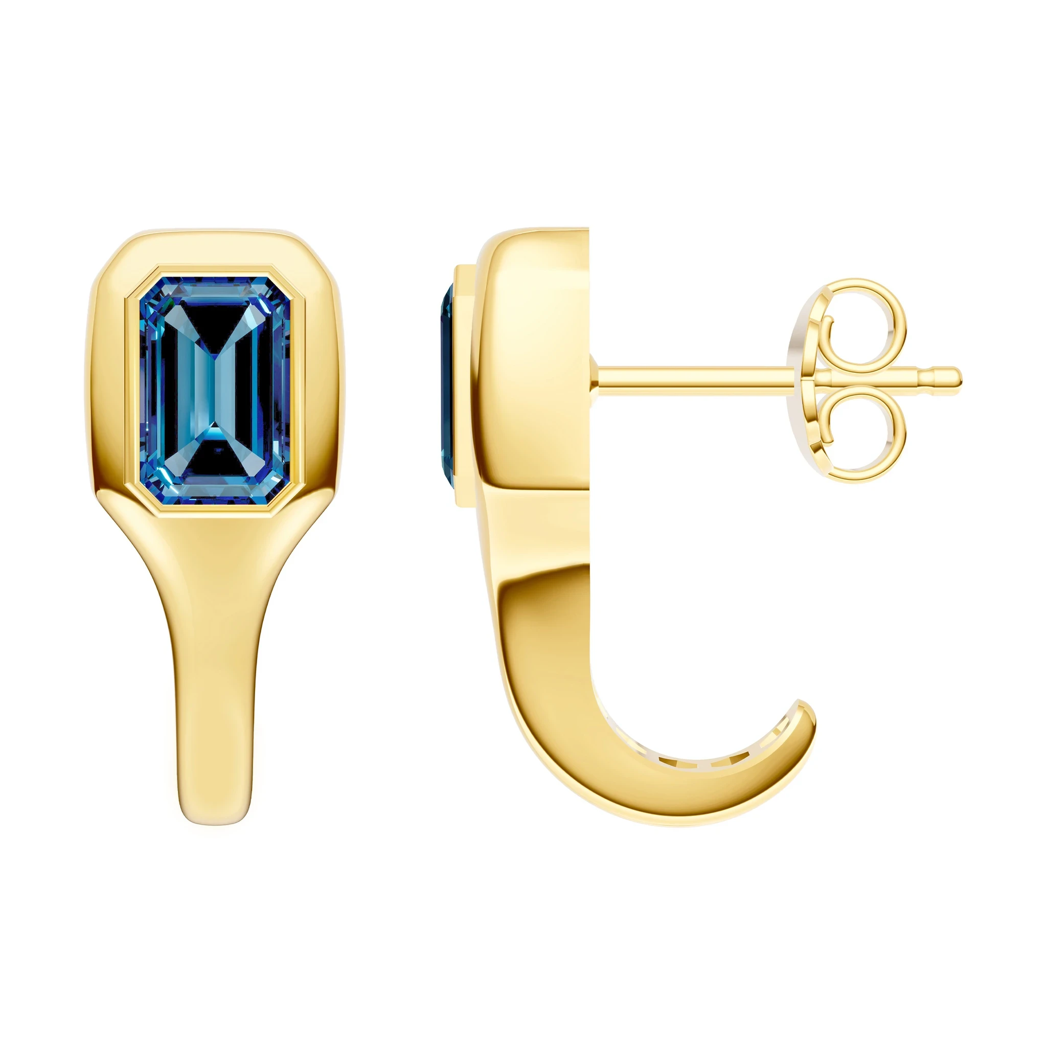 Emerald-Cut London Blue Topaz Bezel Stud Earrings