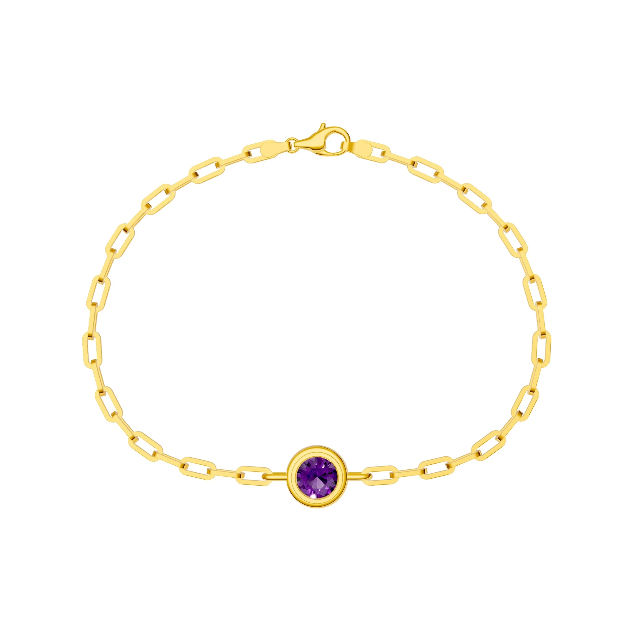 Round Amethyst Paper Clip Bracelet