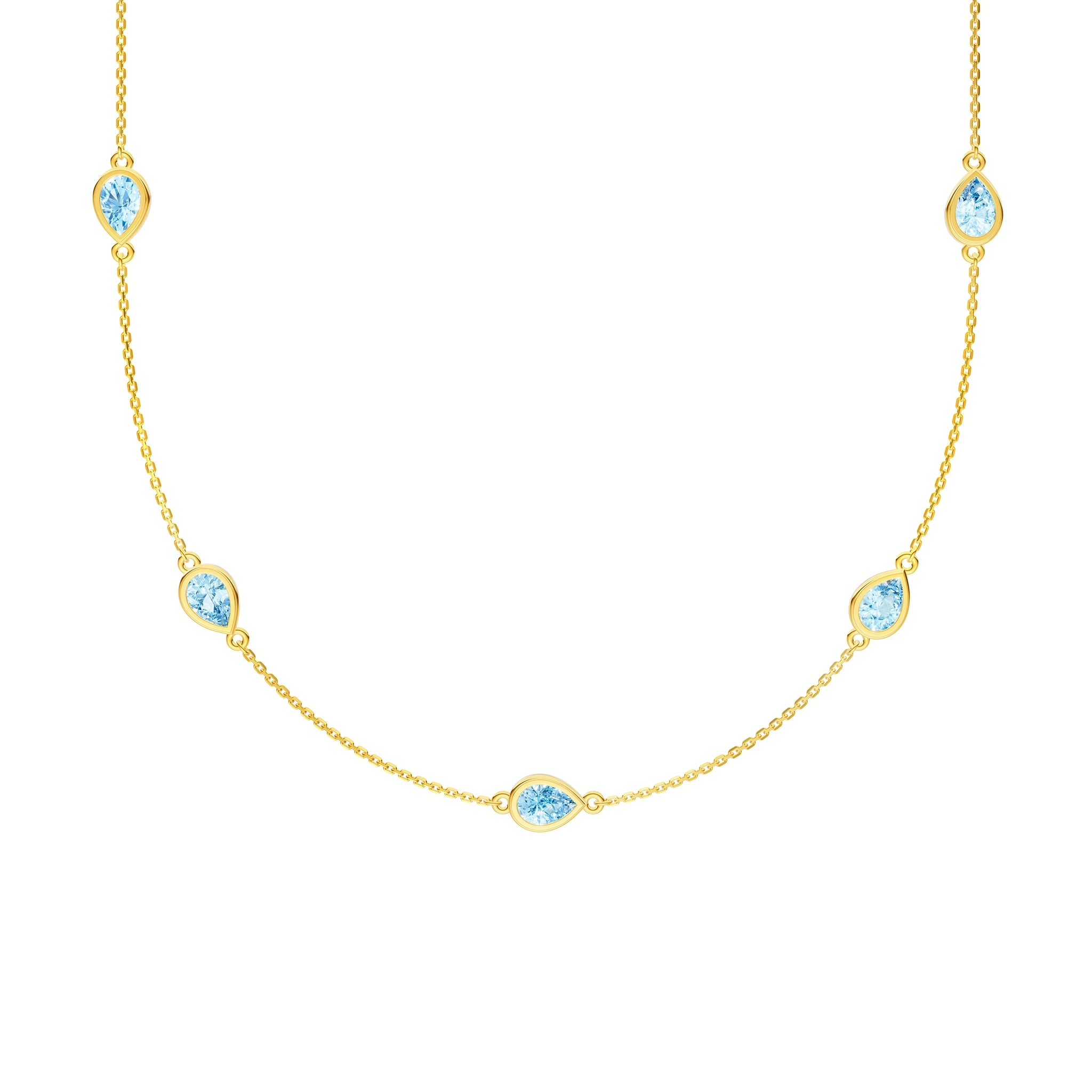 Pear Sky Blue Topaz Station Necklace