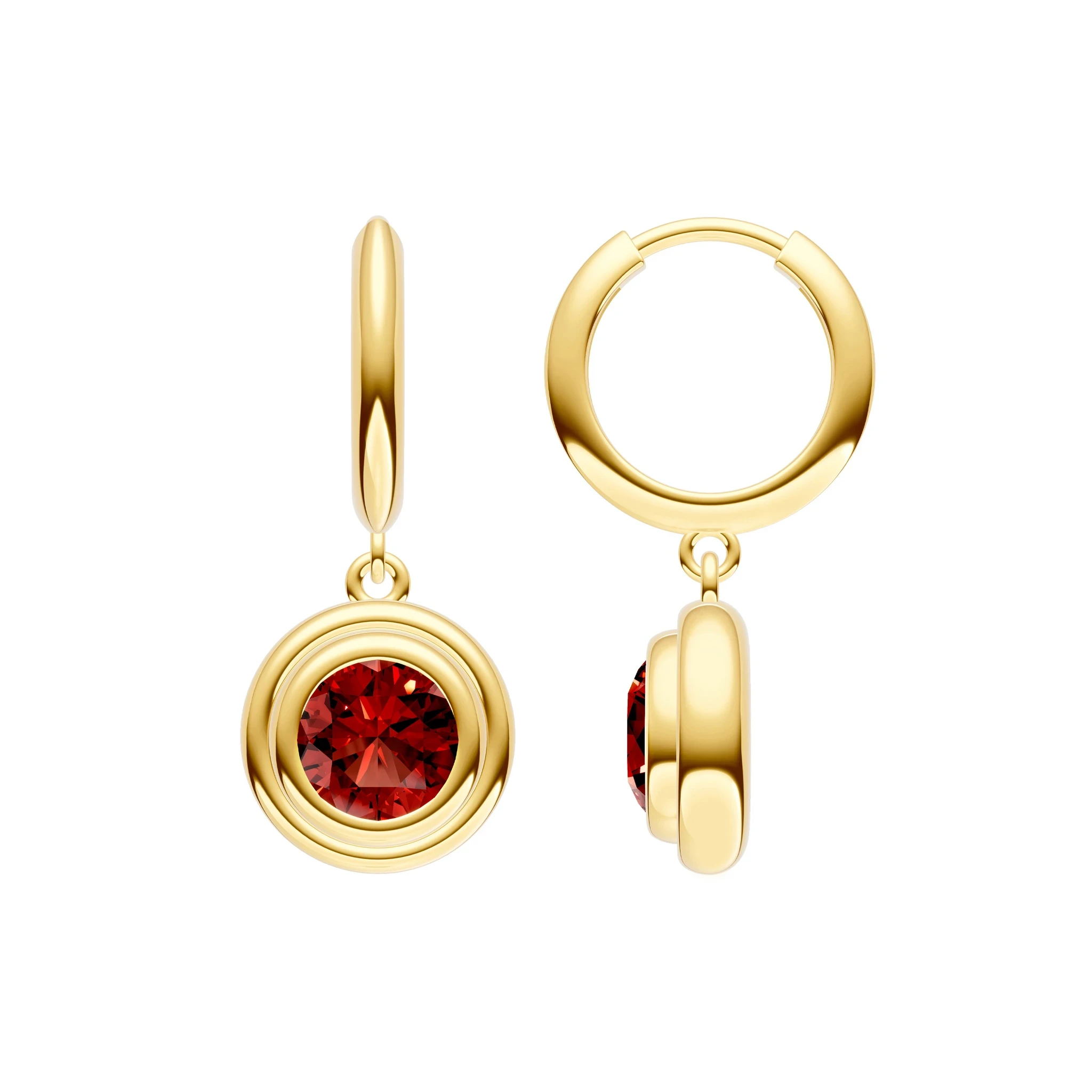 Garnet Double Bezel Dangle Earrings