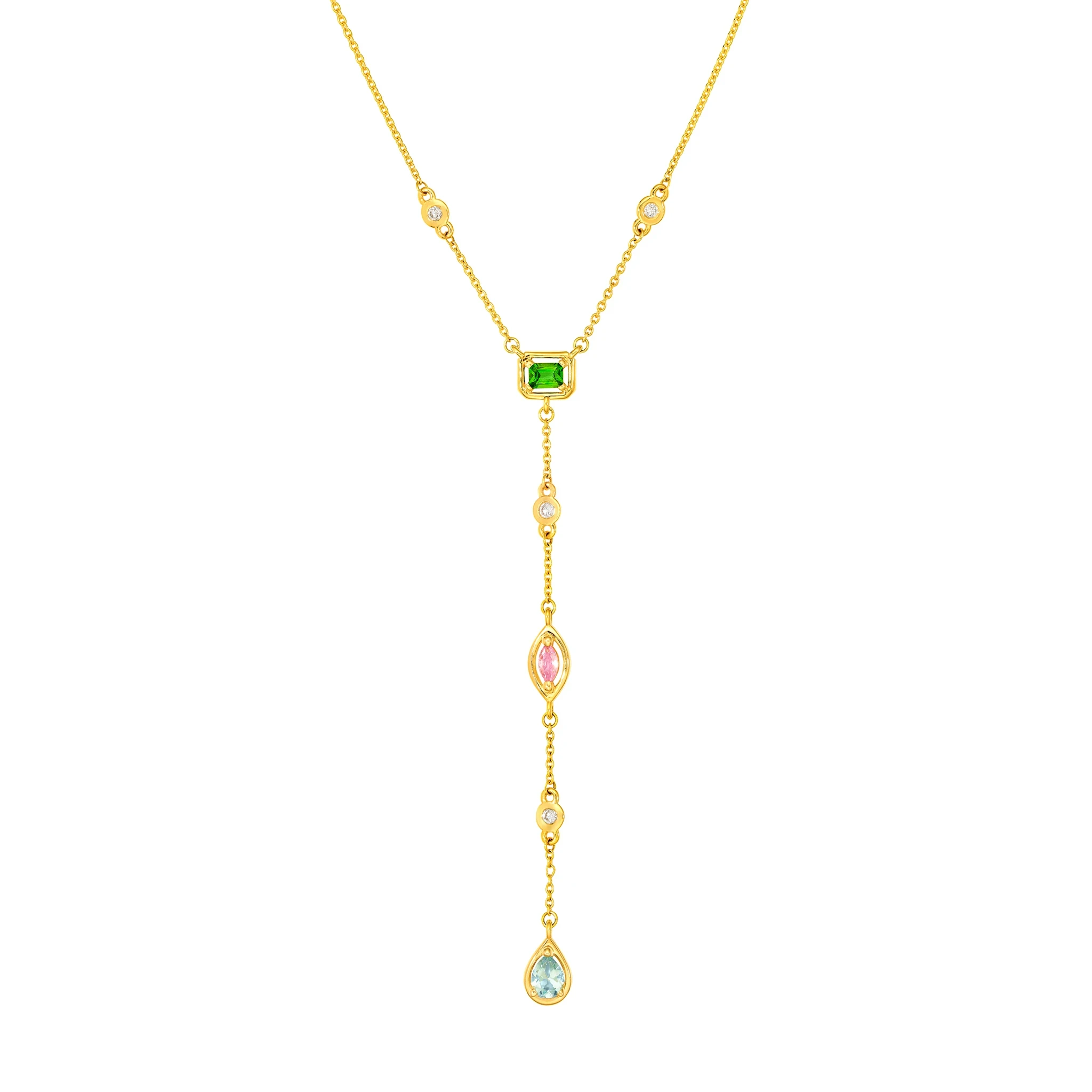 Mixed Gemstone & Diamond Station Lariat Necklace