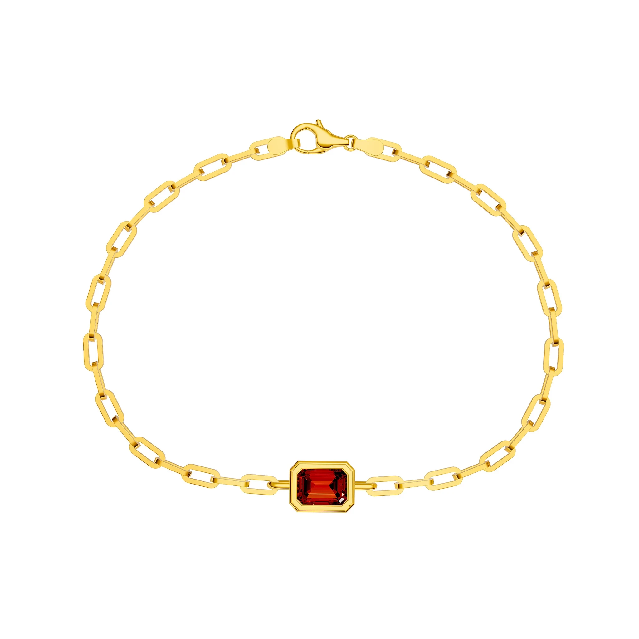 Emerald-Cut Garnet Paper Clip Bracelet
