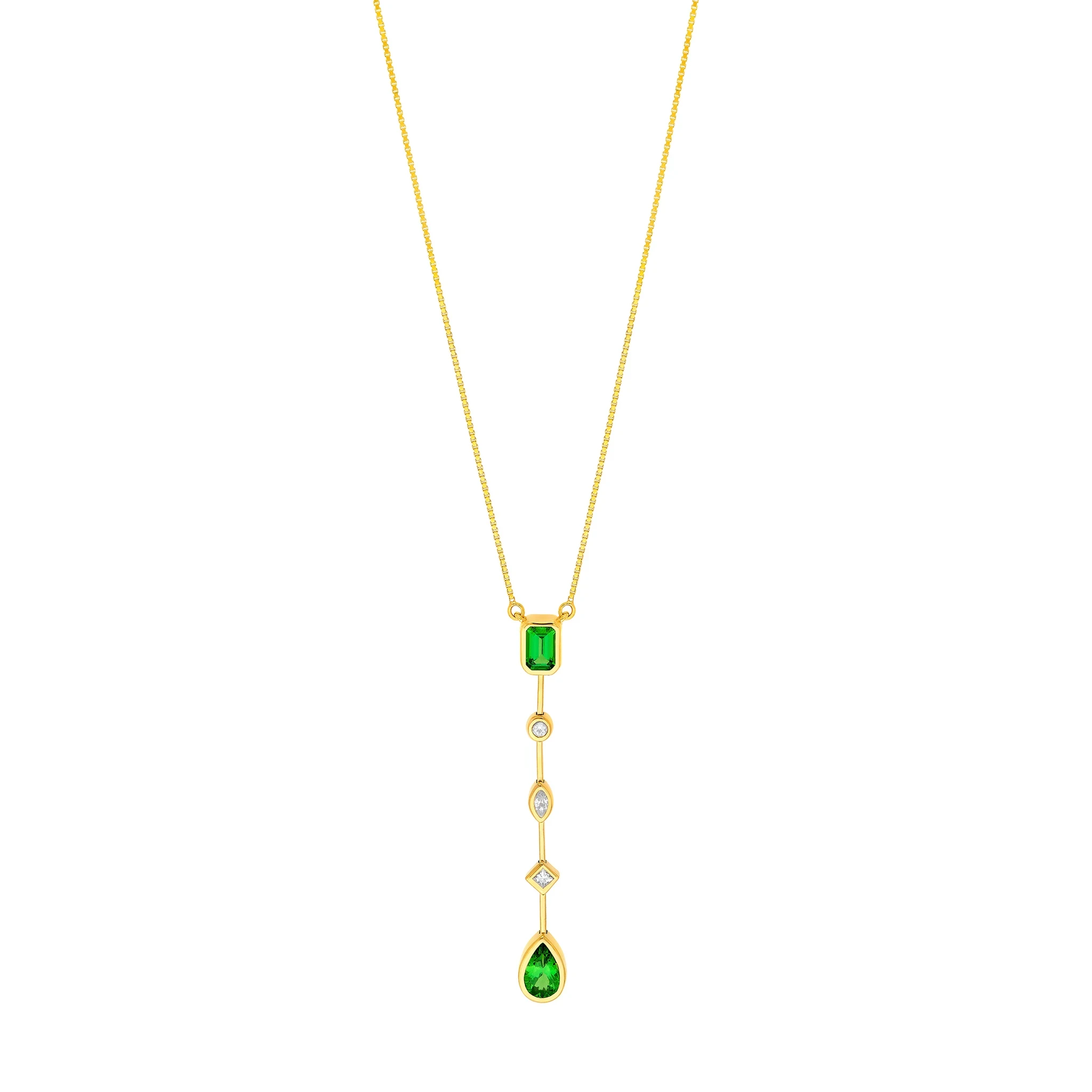 Tsavorite & Diamond Mixed Shape Drop Necklace