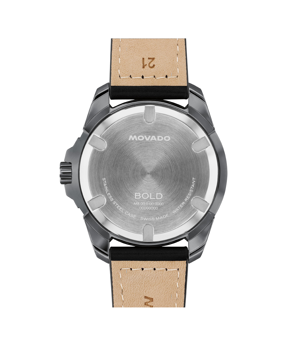 Movado 42MM BOLD Verso S Gunmetal Black Leather Men's Watch