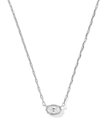 Mini Elisa Luxe Short Pendant Necklace - Silver White CZ