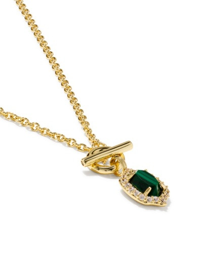 Daphne Crystal Frame Toggle Necklace - Gold Green Malachite