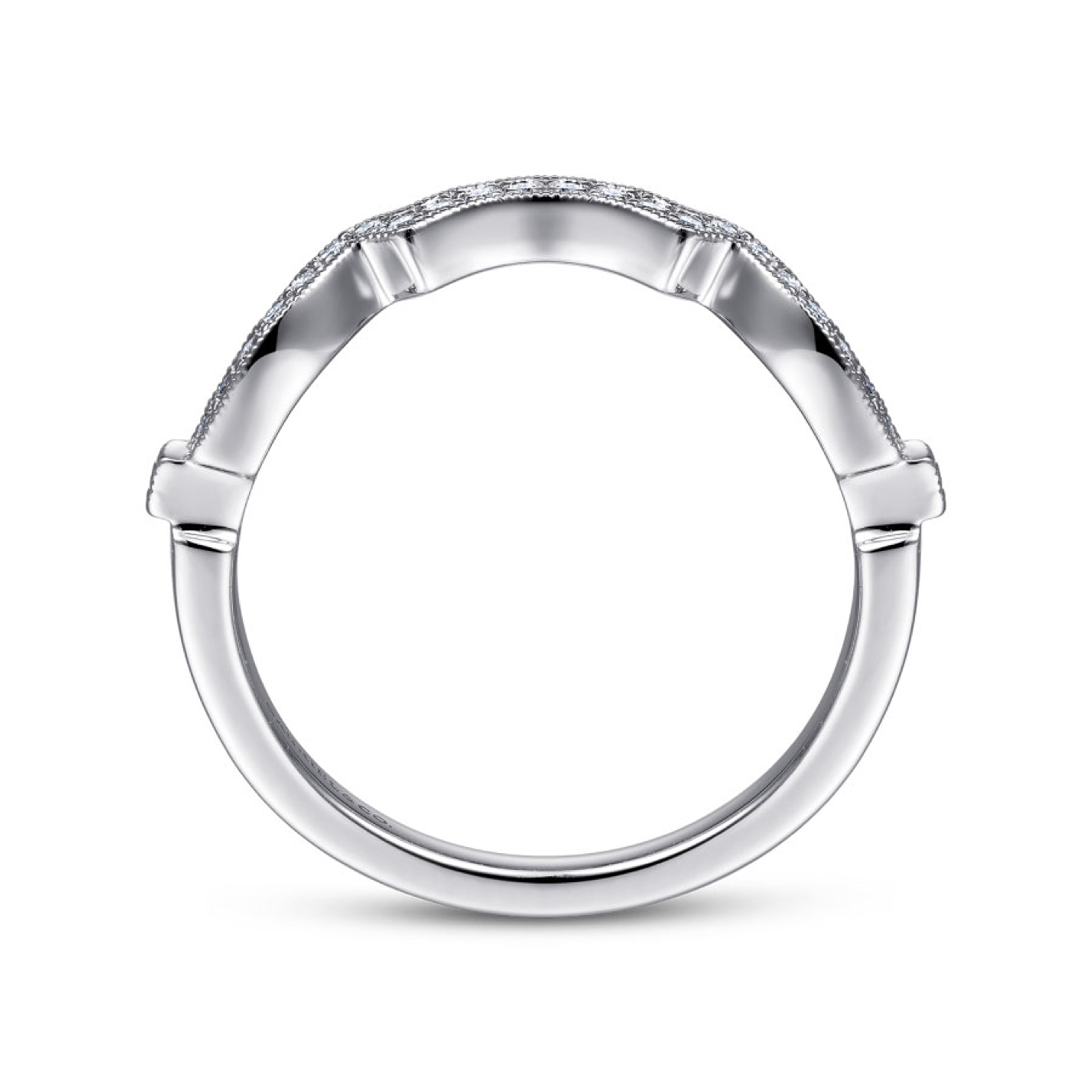 vintage-inspired wedding ring with channel set diamonds and ornate details