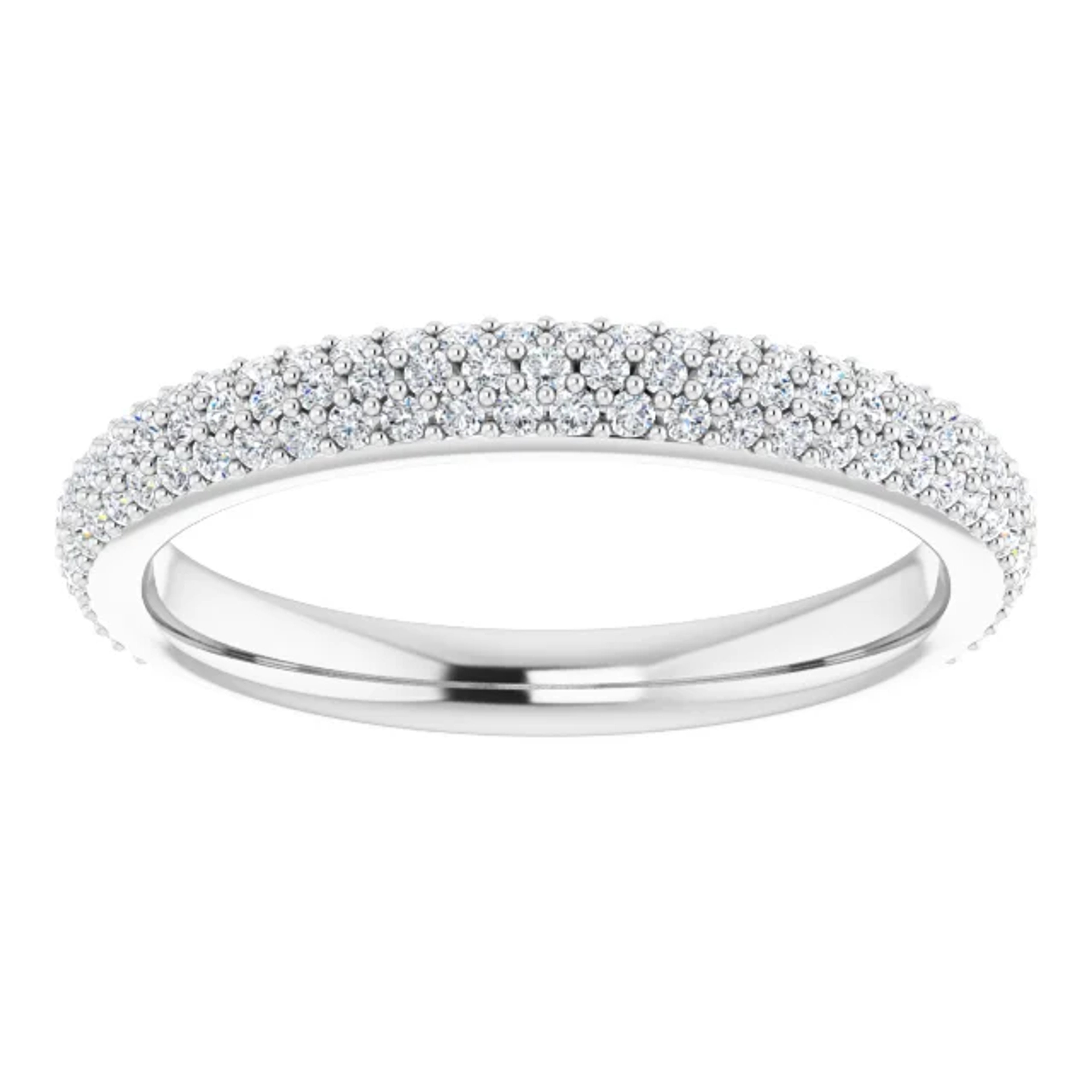 micro-pave wedding ring with three rows of diamonds