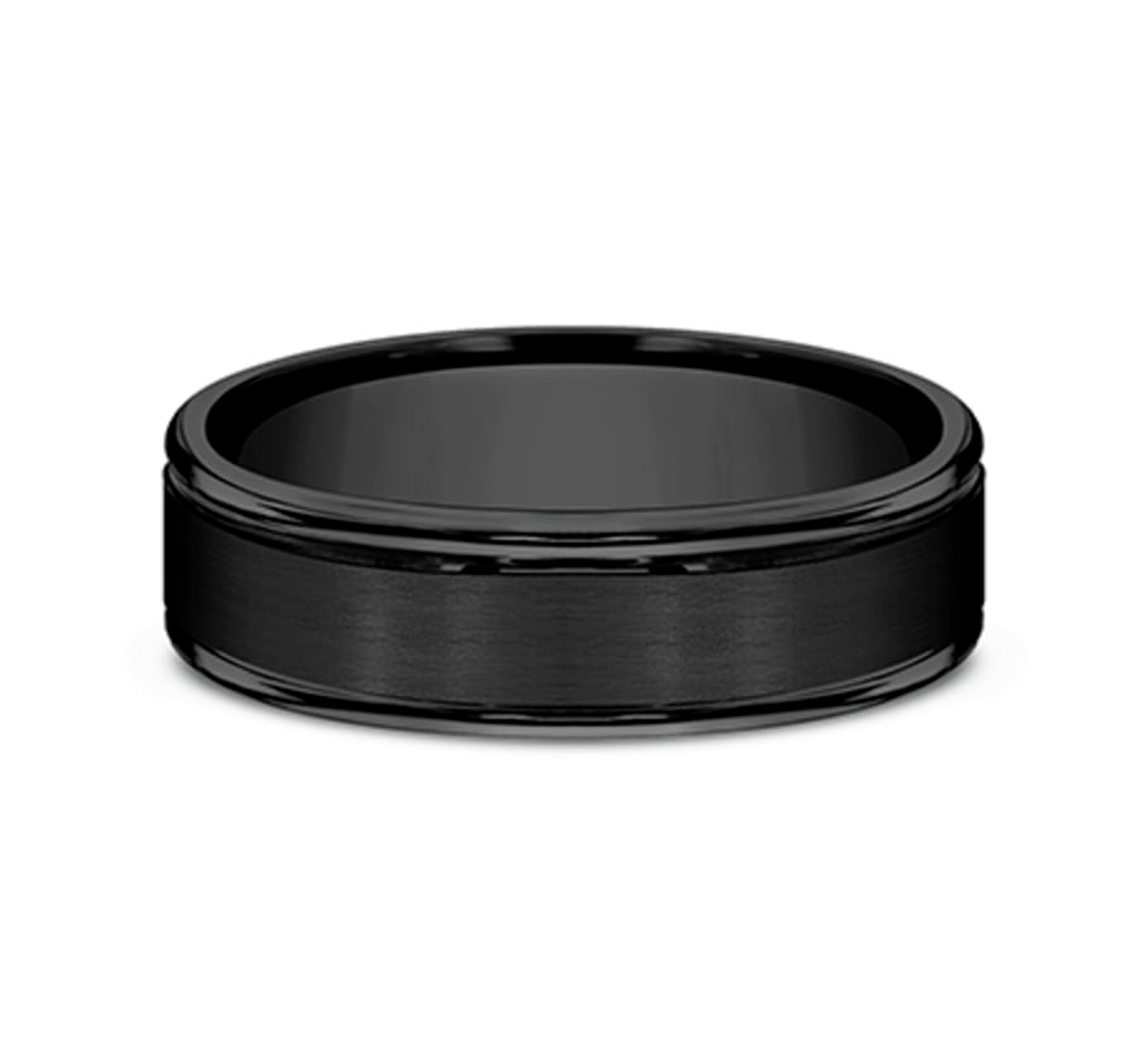 black titanium satin finish wedding ring with comfort fit and plished round endges