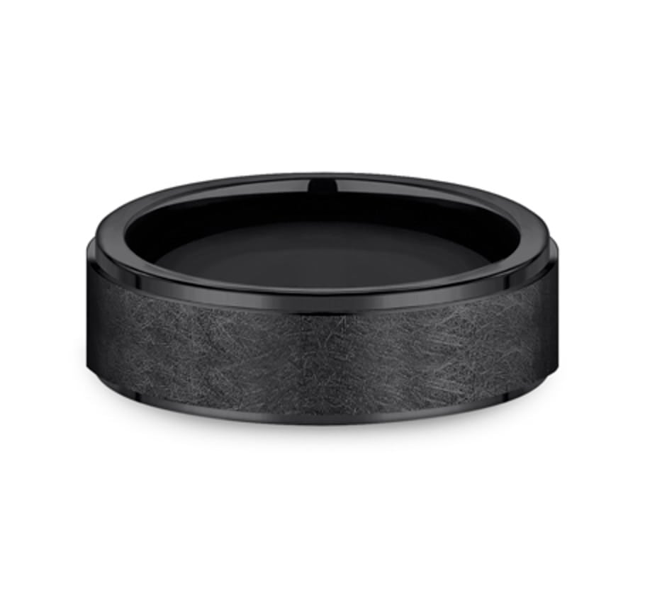 black titanium wedding ring with swirl finish and polished edges