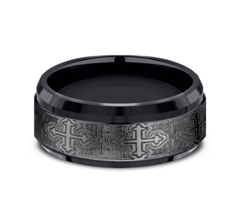 The Crusader Black Titanium Cross Pattern Wedding Ring | Gage