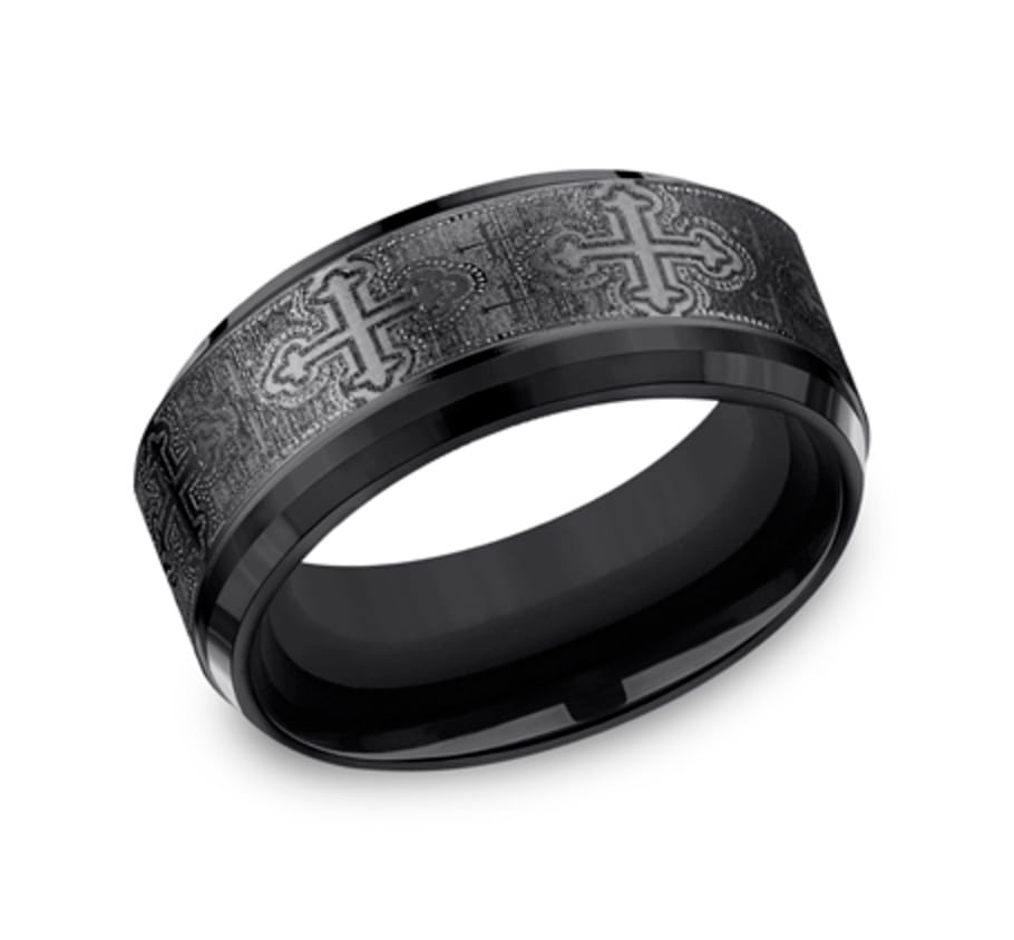 The Crusader Black Titanium Cross Pattern Wedding Ring | Gage