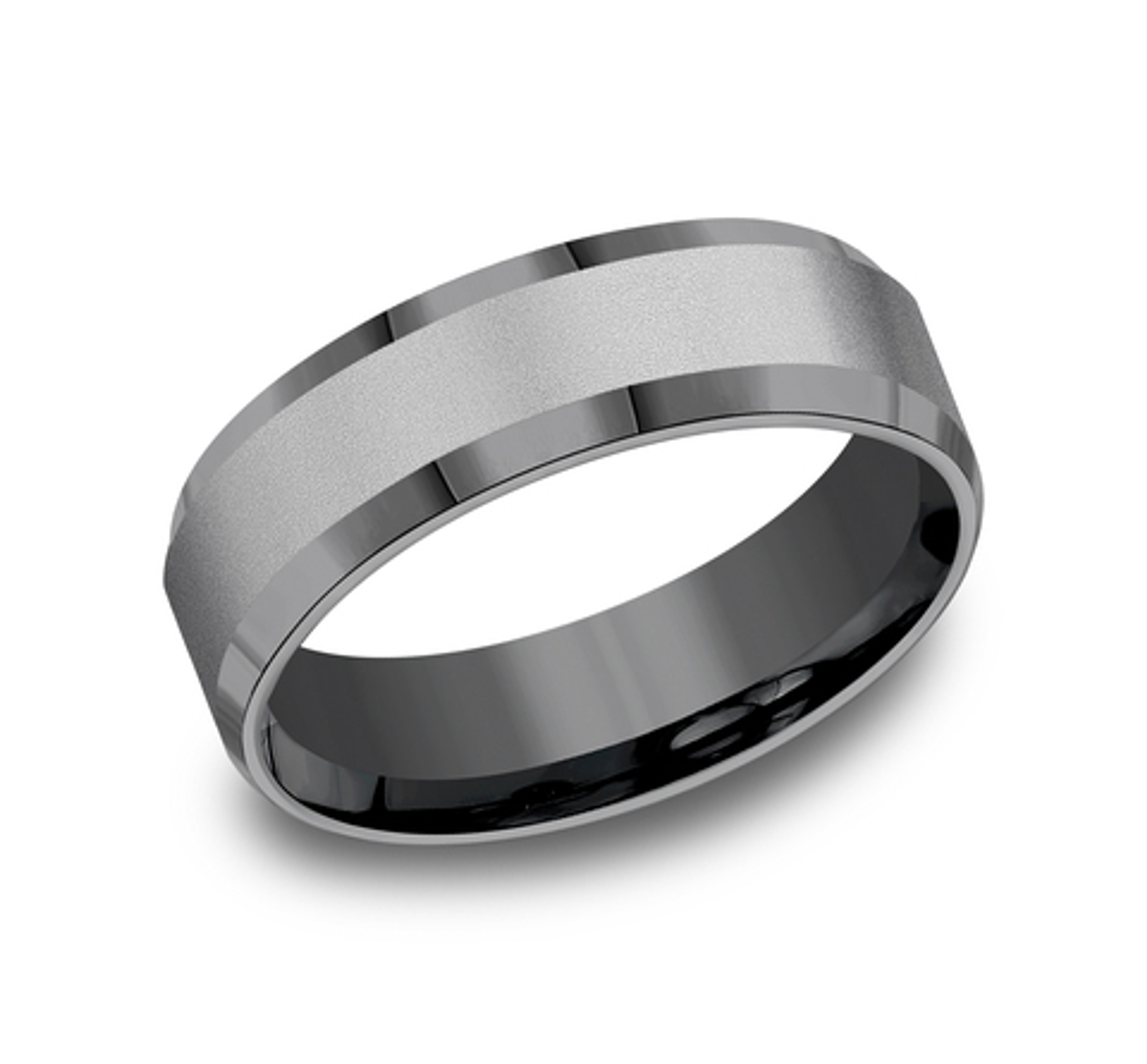 wedding ring with satin finish center and polished bevel edges