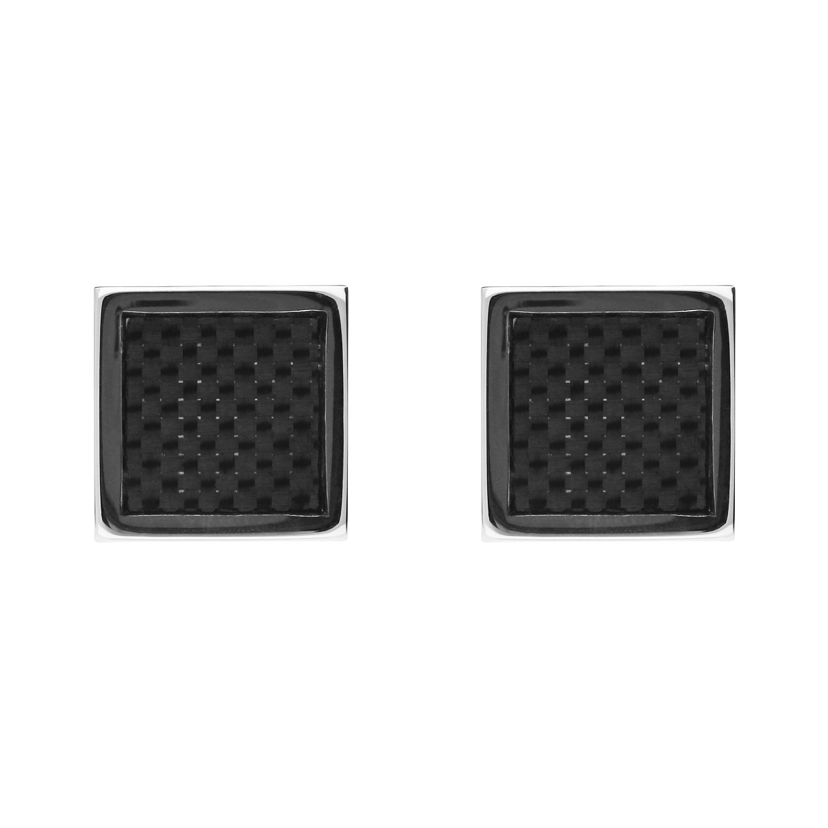 Stainless Steel Black Carbon Fiber Inlay Square Cufflinks