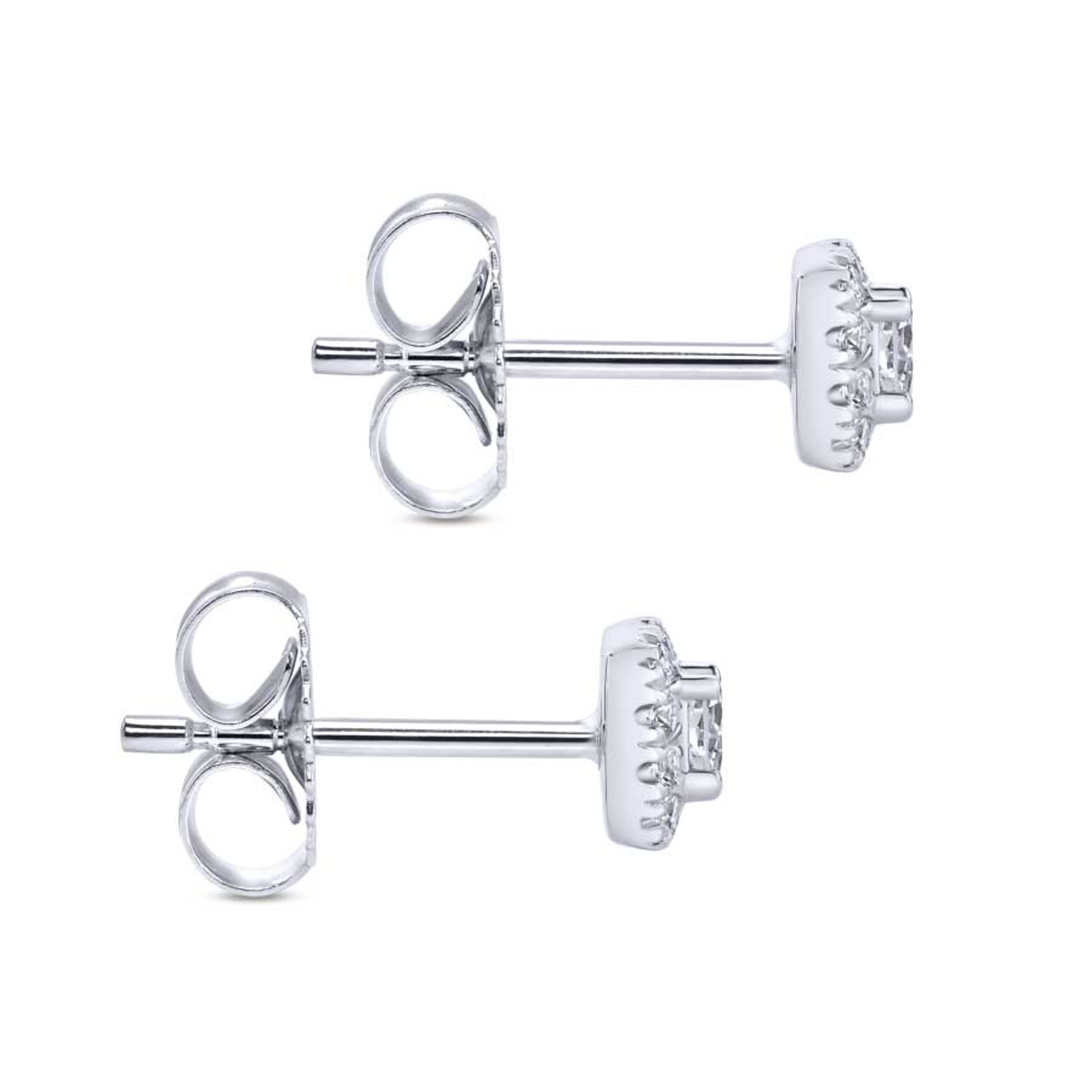 14K white gold cushion diamond and halo stud earrings