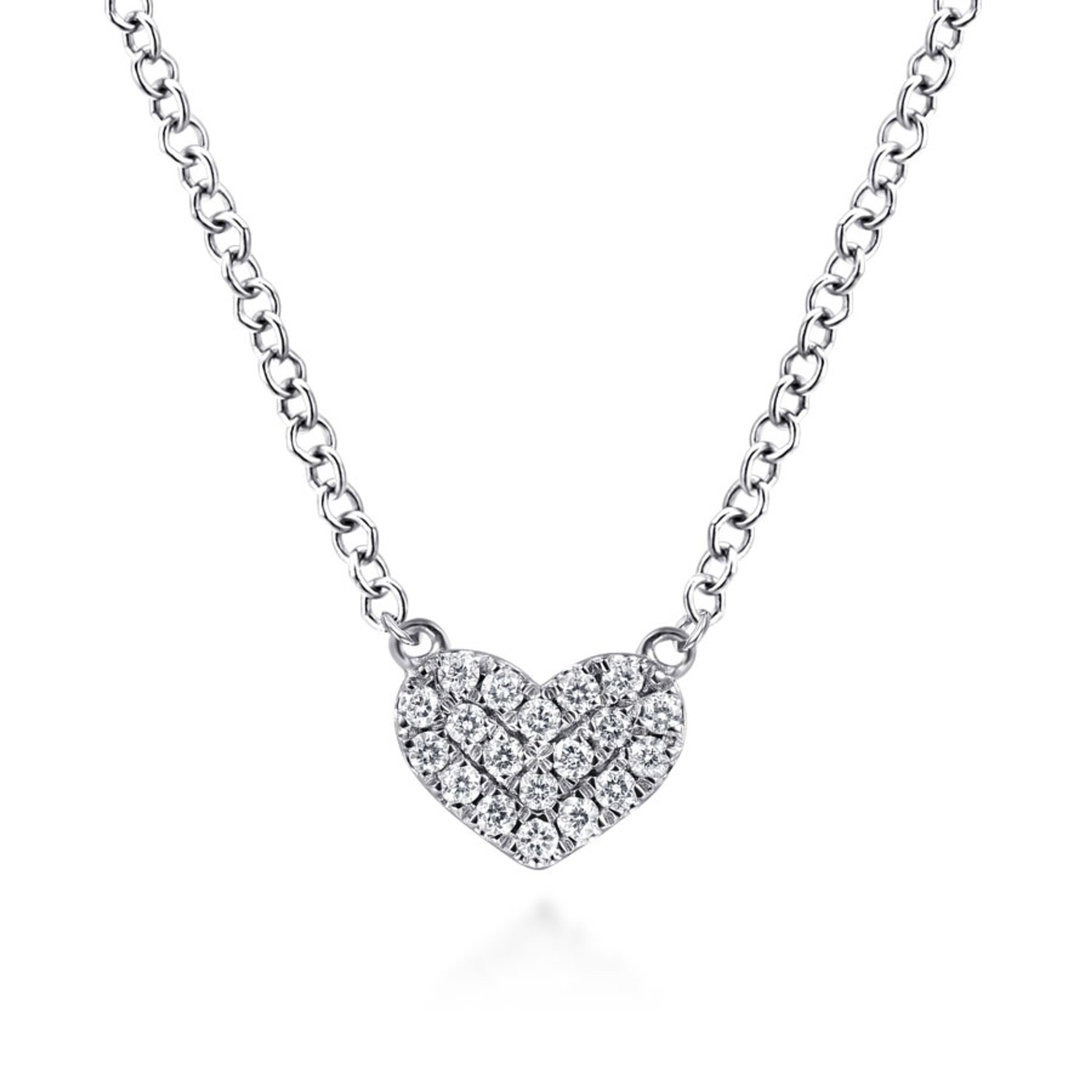 14K gold pave diamond heart shaped pendant necklace