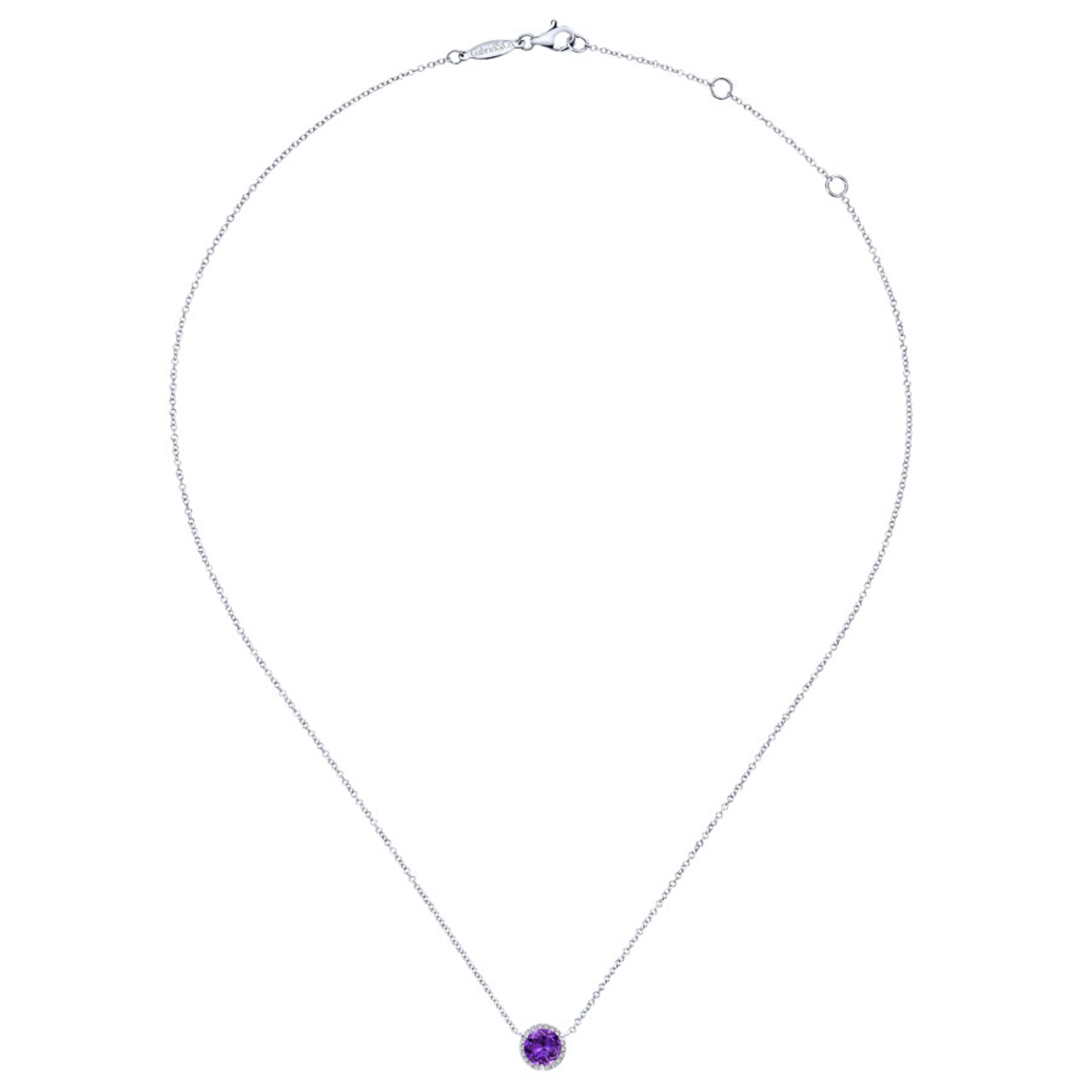 14K white gold amethyst pendant necklace with diamond halo