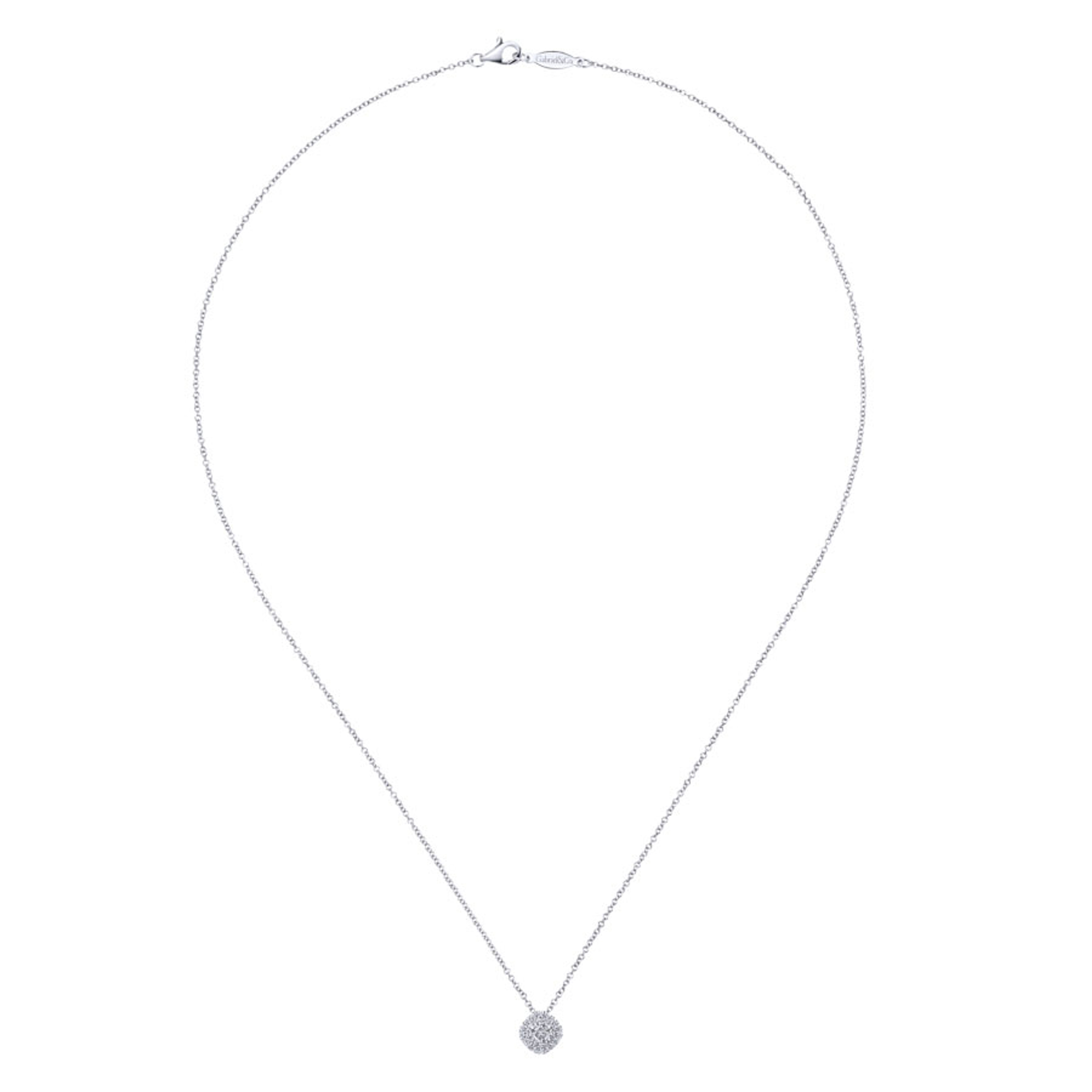 14K gold cushion shaped pave pendant necklace