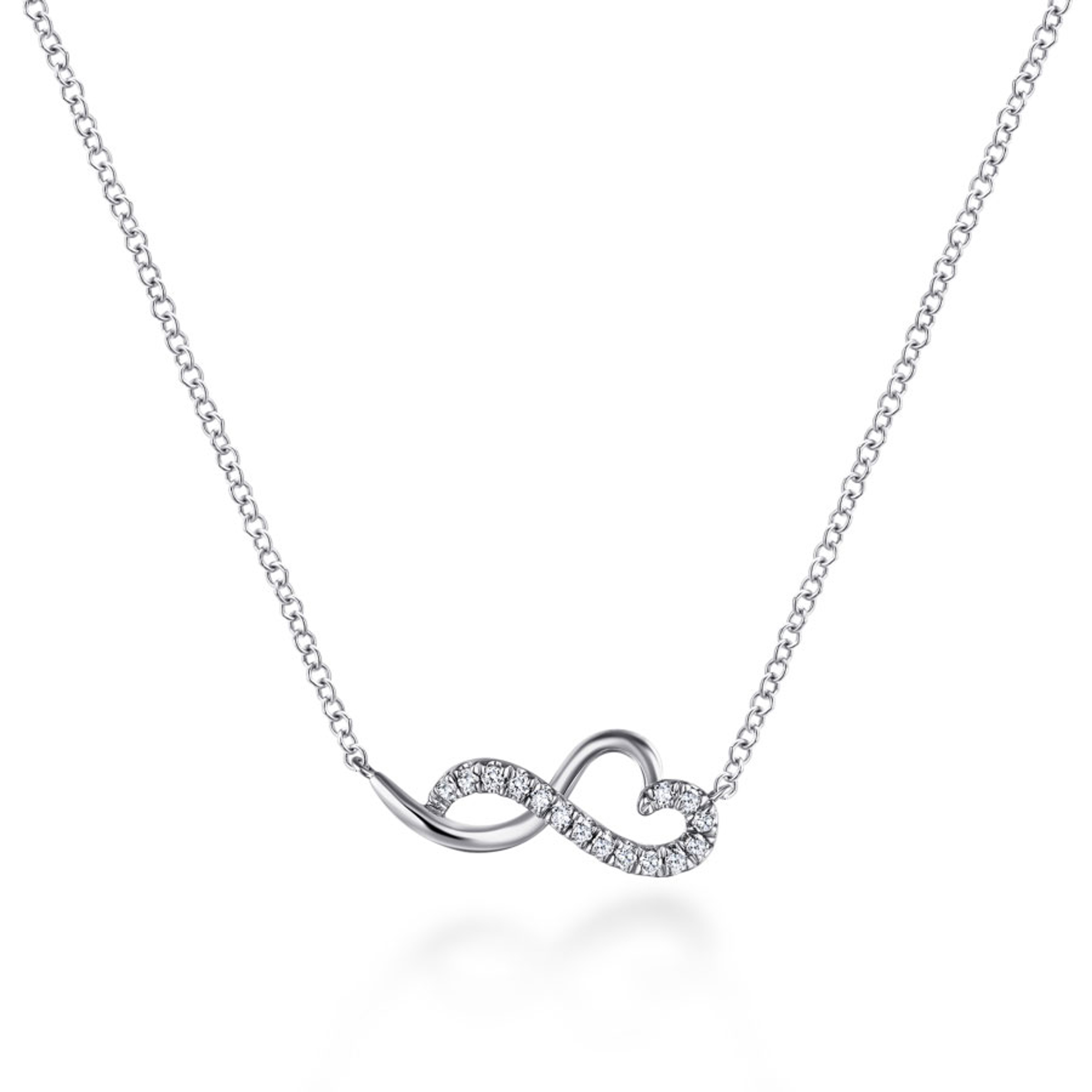 14K gold abstract diamond heart and infinity pendant necklace
