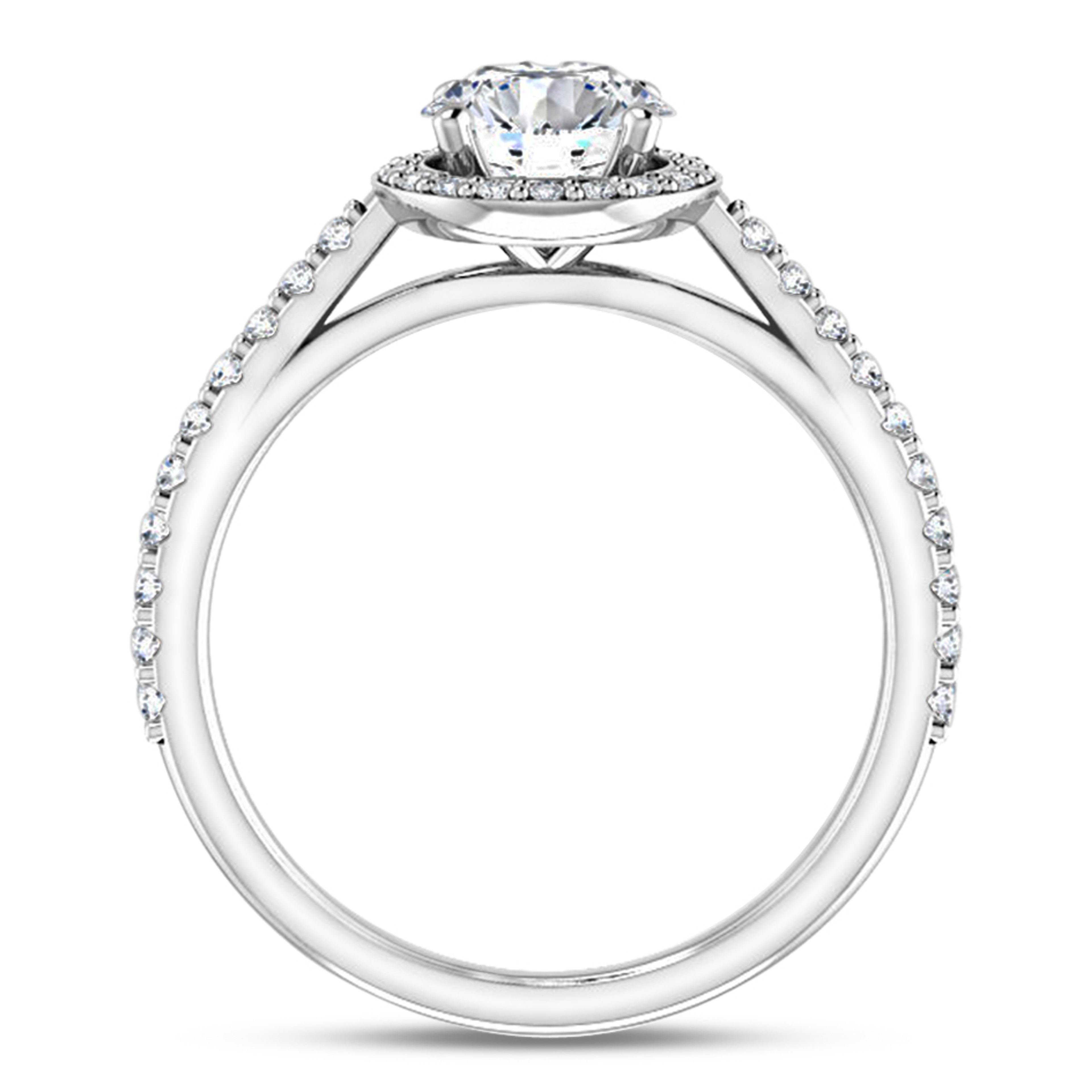 halo engagement ring with diamond accented band